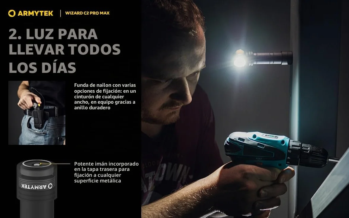 Armytek Wizard C2 Pro Max Linterna frontal LED 3720 lúmenes luz cálida recargable USB