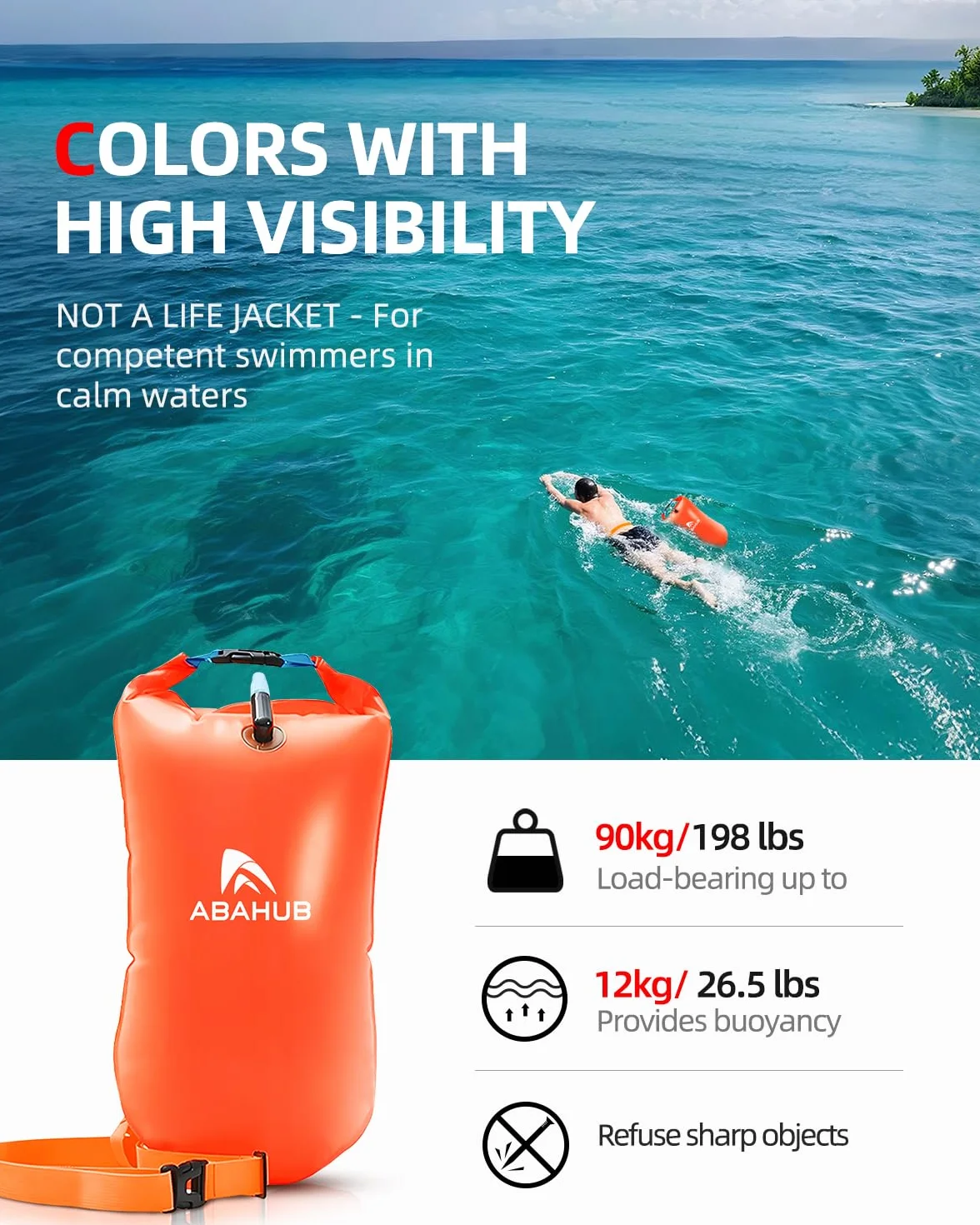 Abahub Flotador de natación en aguas abiertas con almacenamiento impermeable inflable bolsa seca