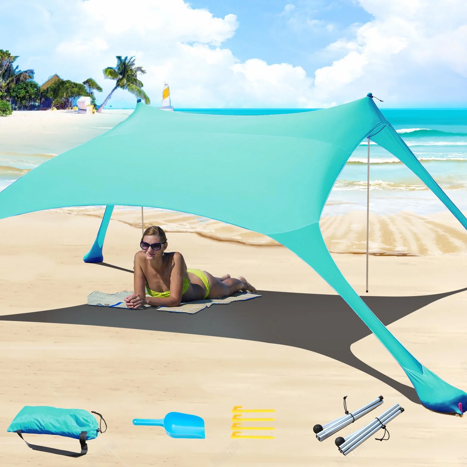 Tienda de campaña de playa 2x2.1 m protección solar licra antiviento con manta