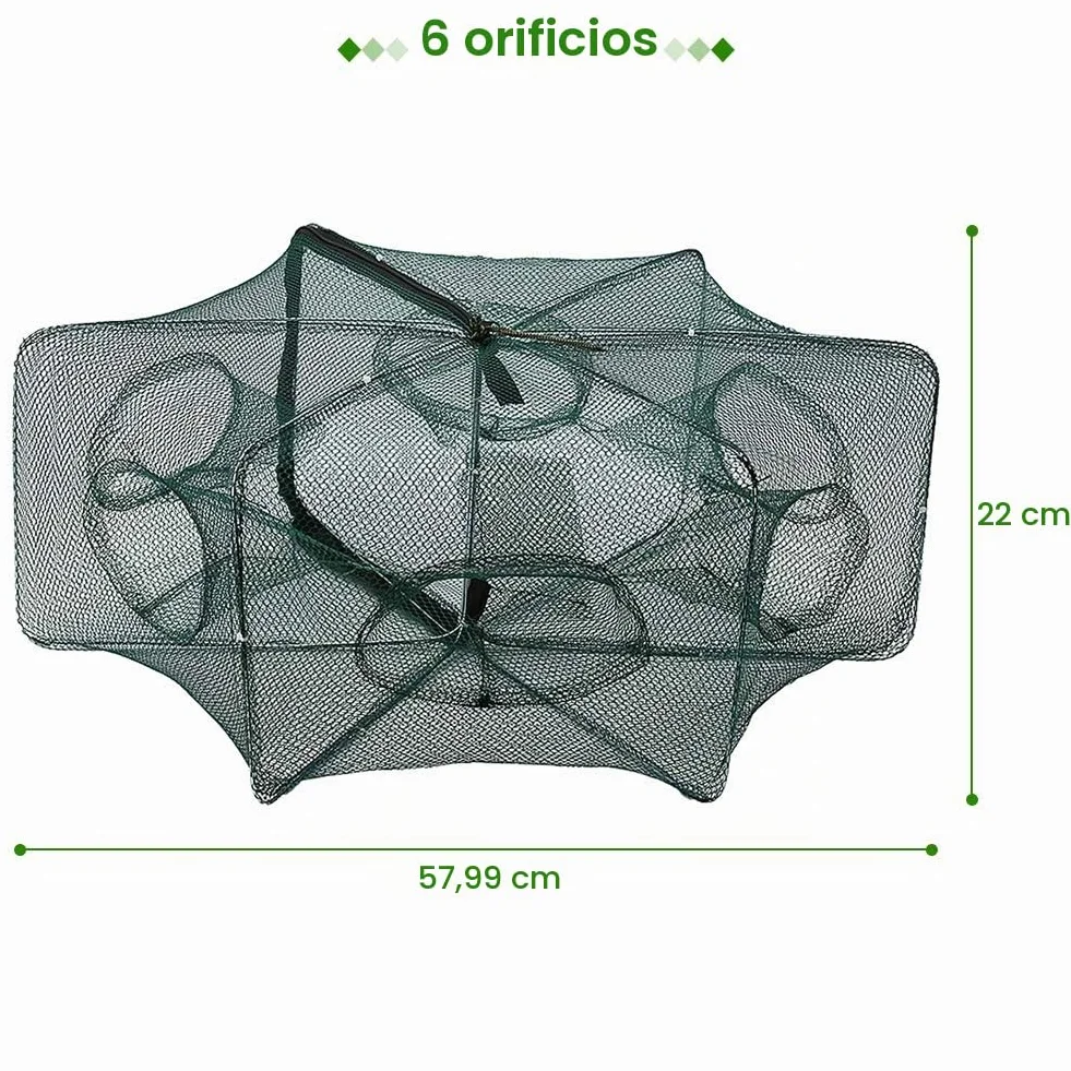 Red de Pesca con 6 Agujeros para Cangrejos y Peces Pequeños, Trampa de Malla Resistente