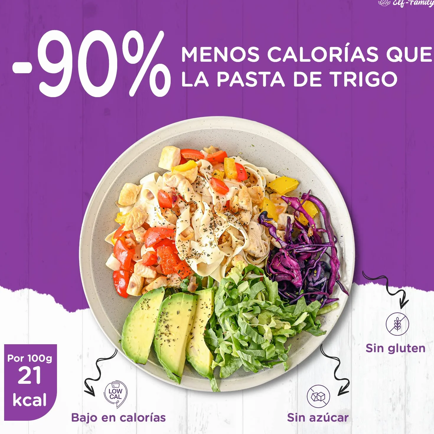 Pasta Konjac Keto de Tailandia Bajo en Carbohidratos/Vegano/Sin Gluten 240 g x 1 cajas(2 paquetes), Elf-family Fideos Konjac Noodles Shirataki Noodles/Sin azúcar/Bajo en Calorías - Fettuccine