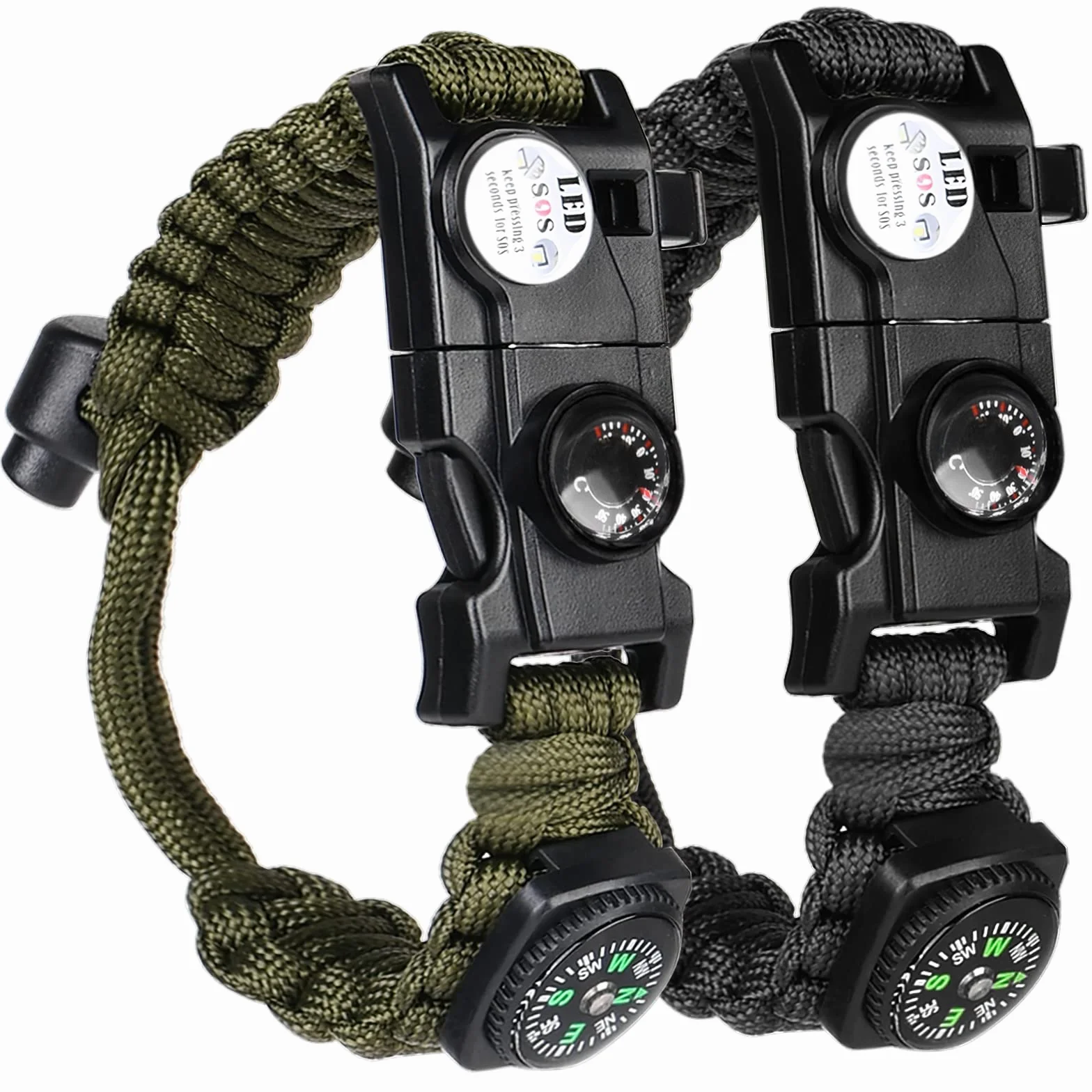 Flintronic Pulseras de Supervivencia al Aire Libre, 2PCS 5 en 1 Paracord Bracelets, Camuflaje