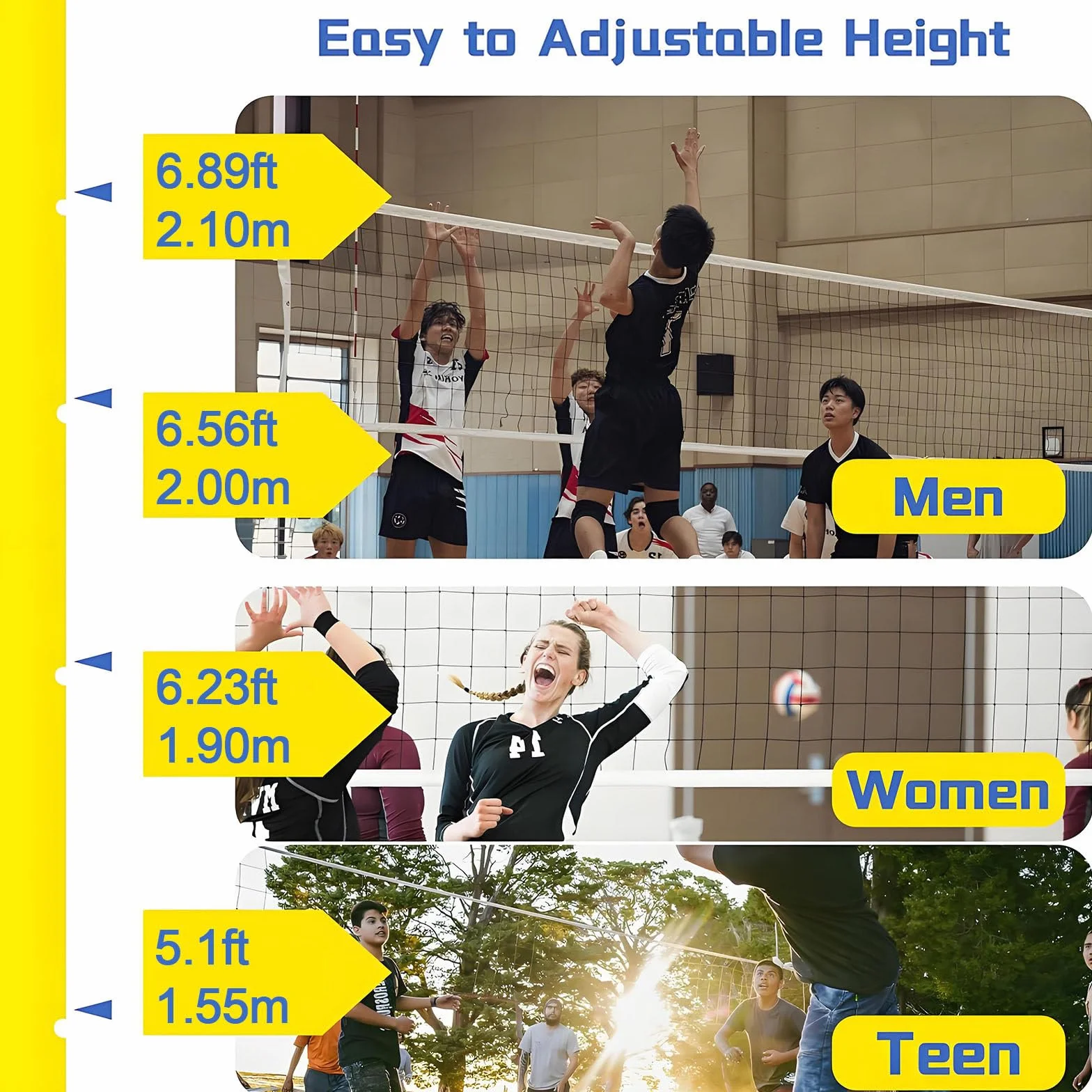 Postes de Red de Voleibol Ajustables 1,55-2,1 M para Patio con Red de Voleibol y Bádminton