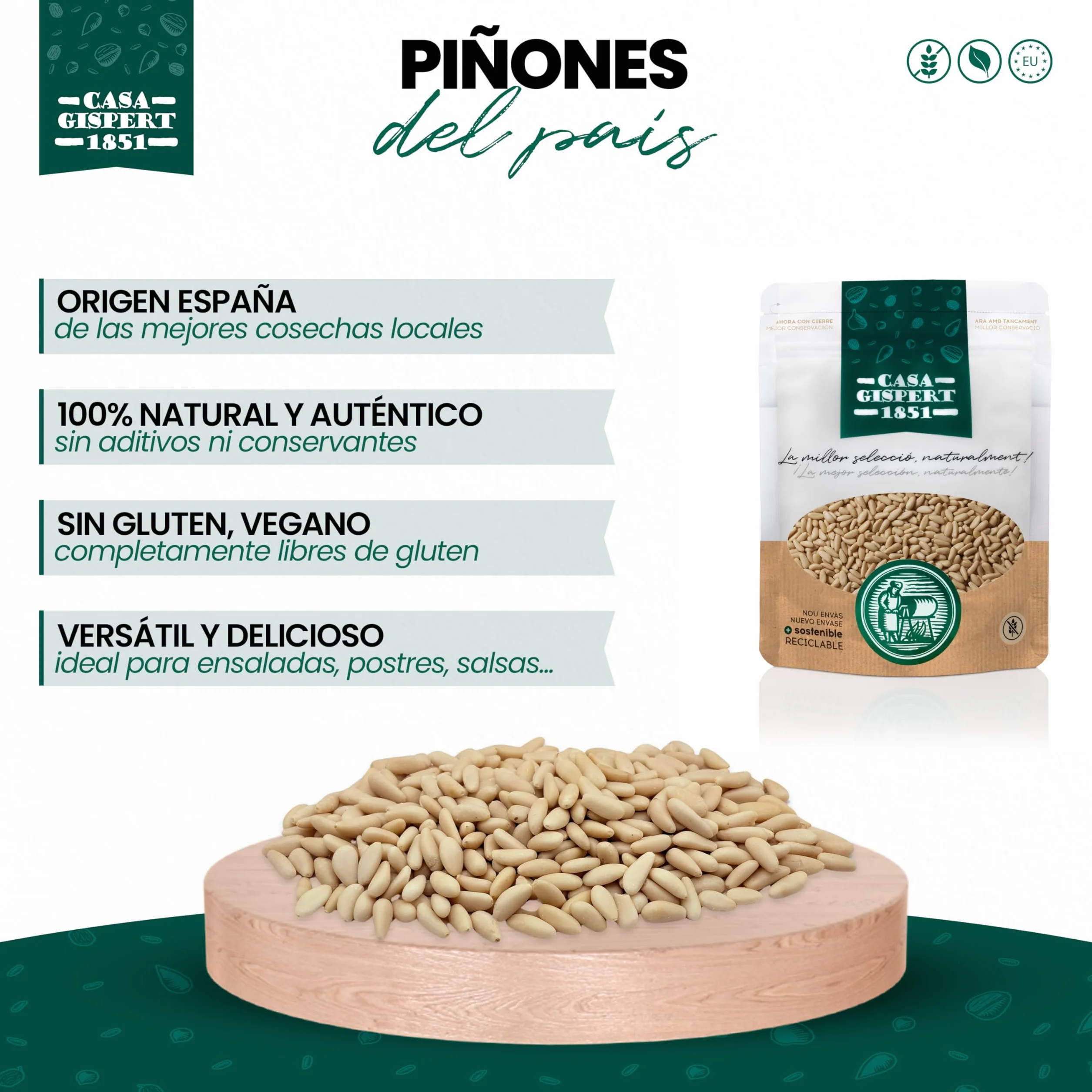 Casa Gispert - Piñones del País Naturales Sin Cáscara - Piñón Mondado - Sin Gluten, Vegano - 500 gr