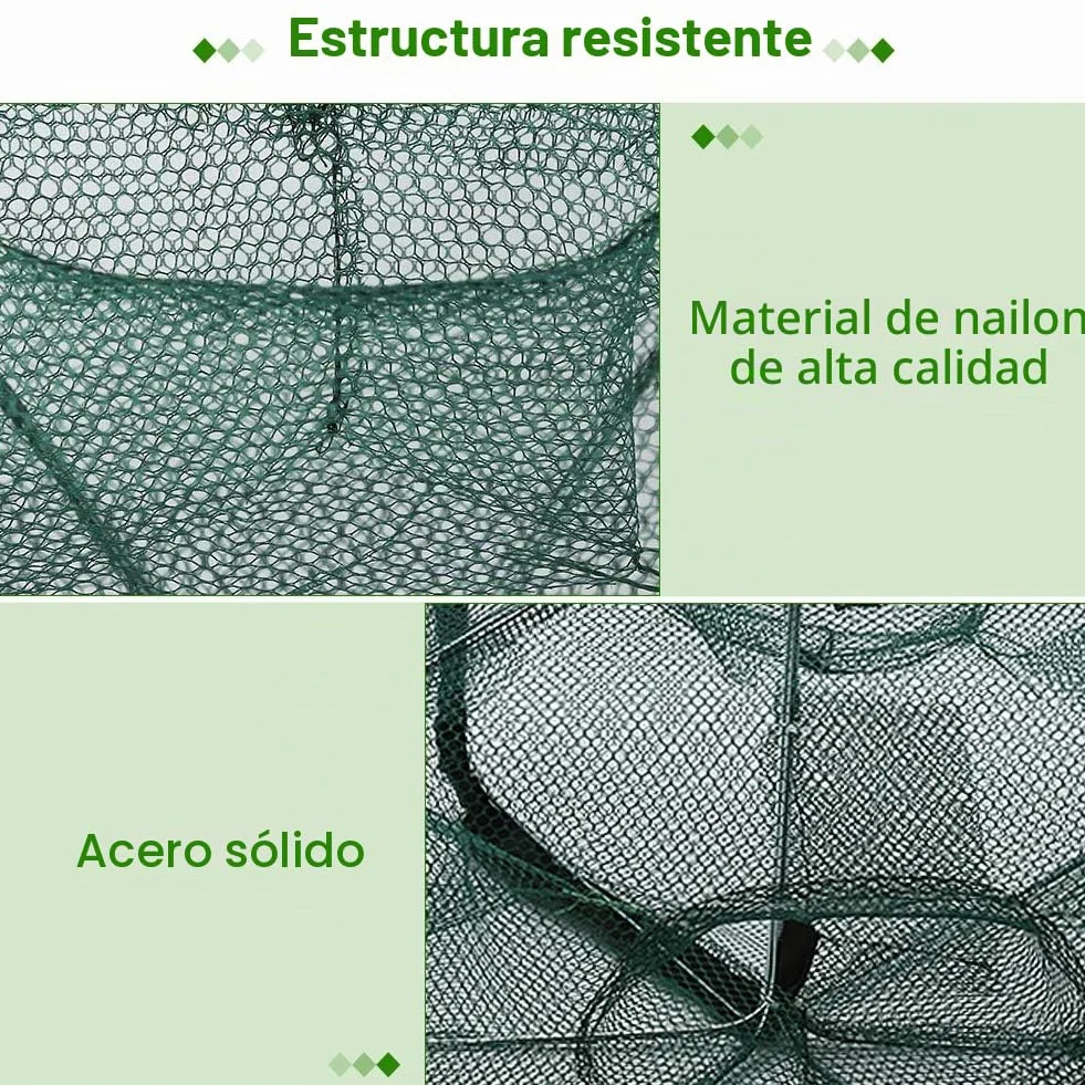 Red de Pesca con 6 Agujeros para Cangrejos y Peces Pequeños, Trampa de Malla Resistente