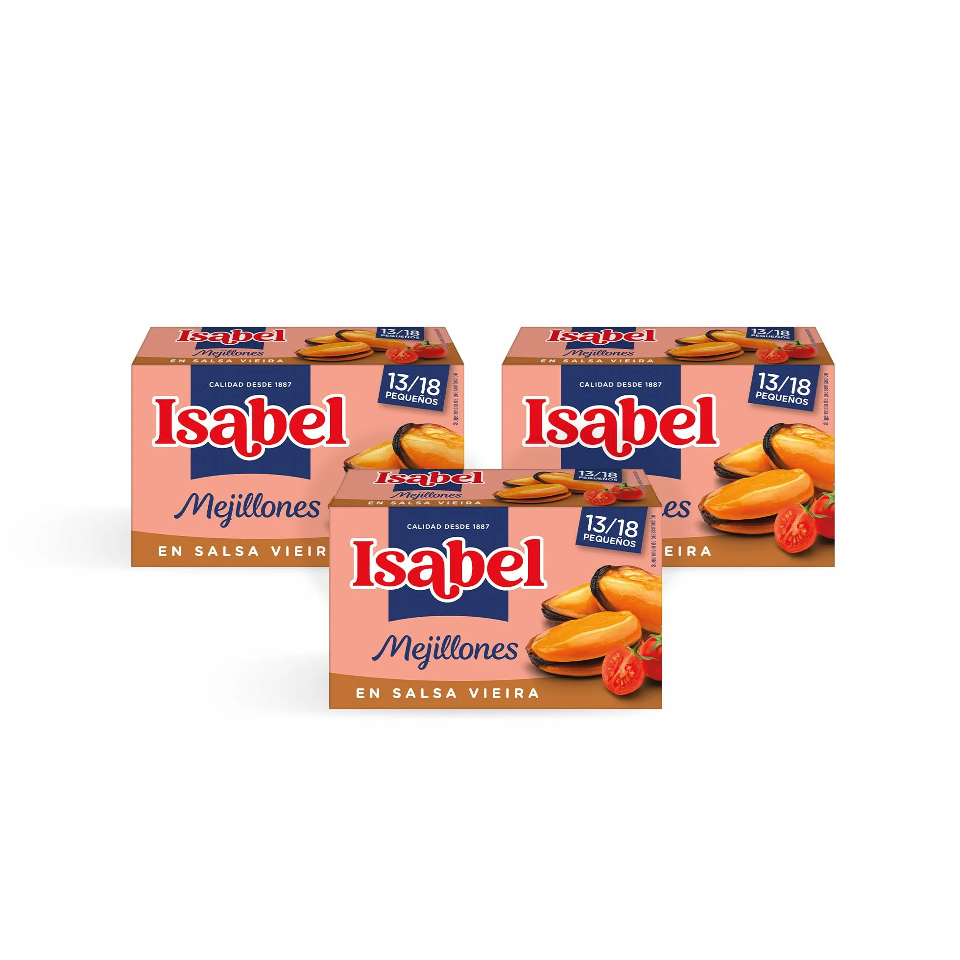 Isabel mejillones en salsa vieira 13-18 piezas, 1 pack de 3 latas de 115gr