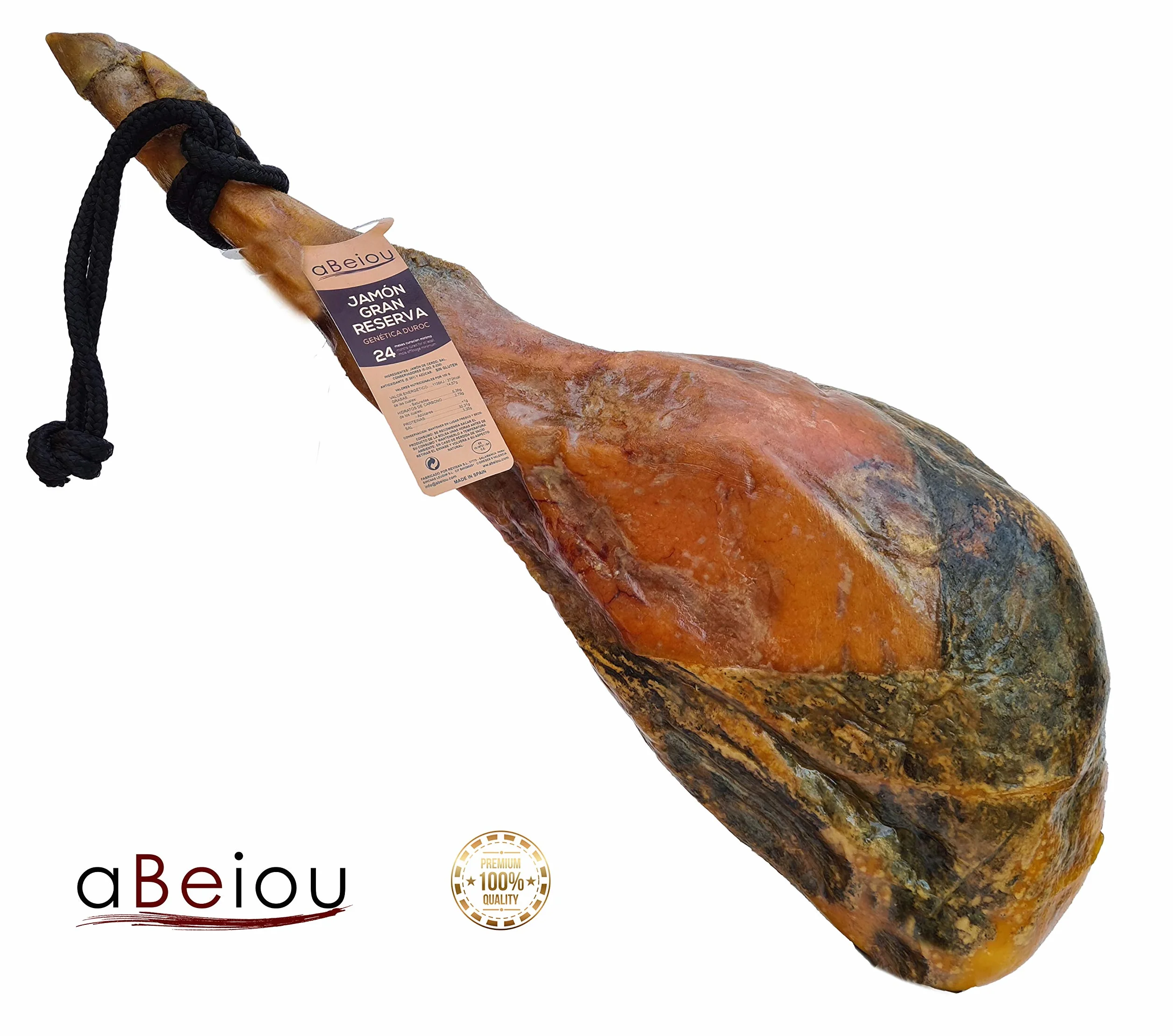 Jamón Gran Reserva Duroc Premium Pata Entera con Hueso 7,6–8,6 kg — Curación +24–25 Meses — Guijuelo Salamanca — Envasado al Vacío — aBeiou