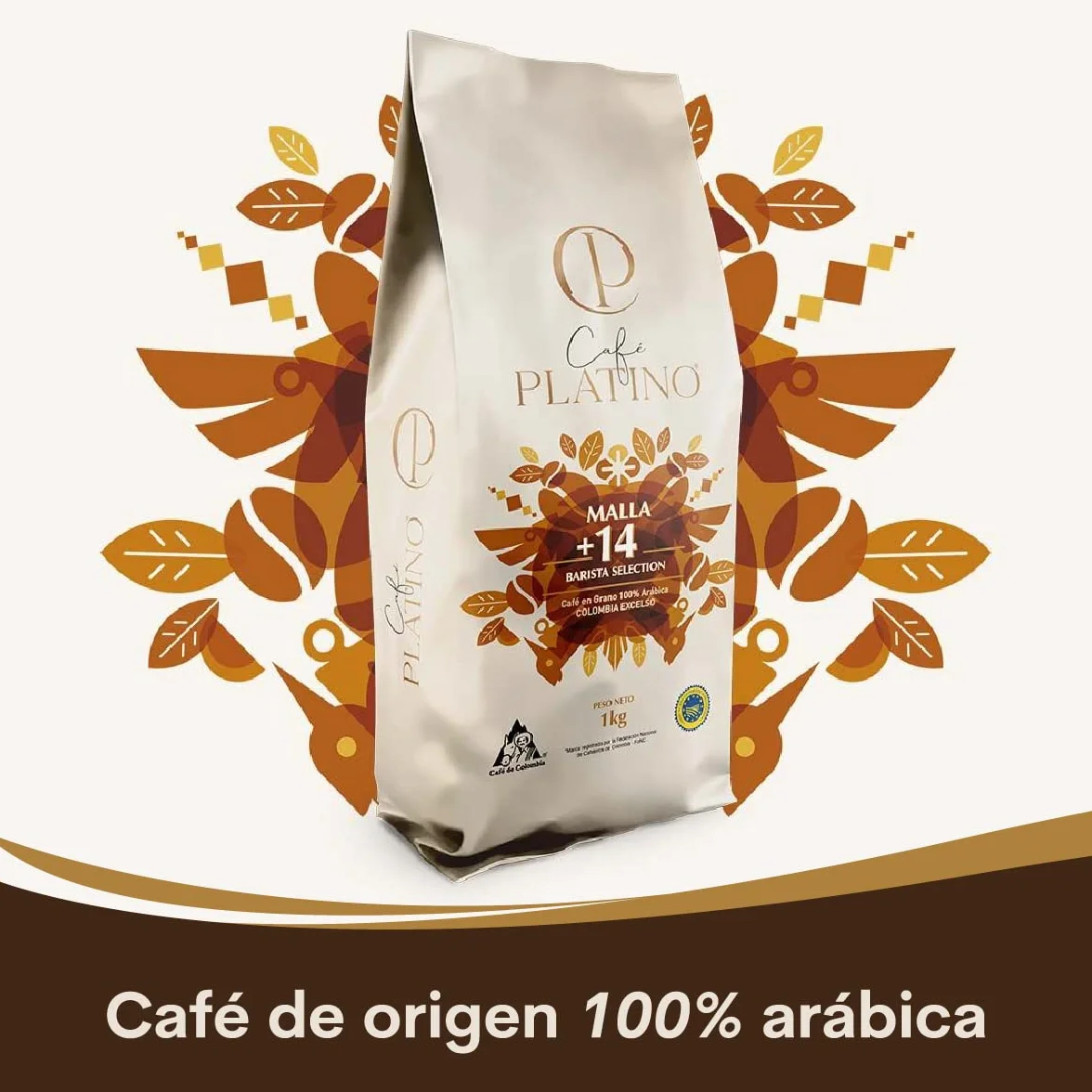 Café Platino - Café Molido de Colombia Excelso Tostado 1Kg - 100% Arábica - Malla +14 Barista Selection