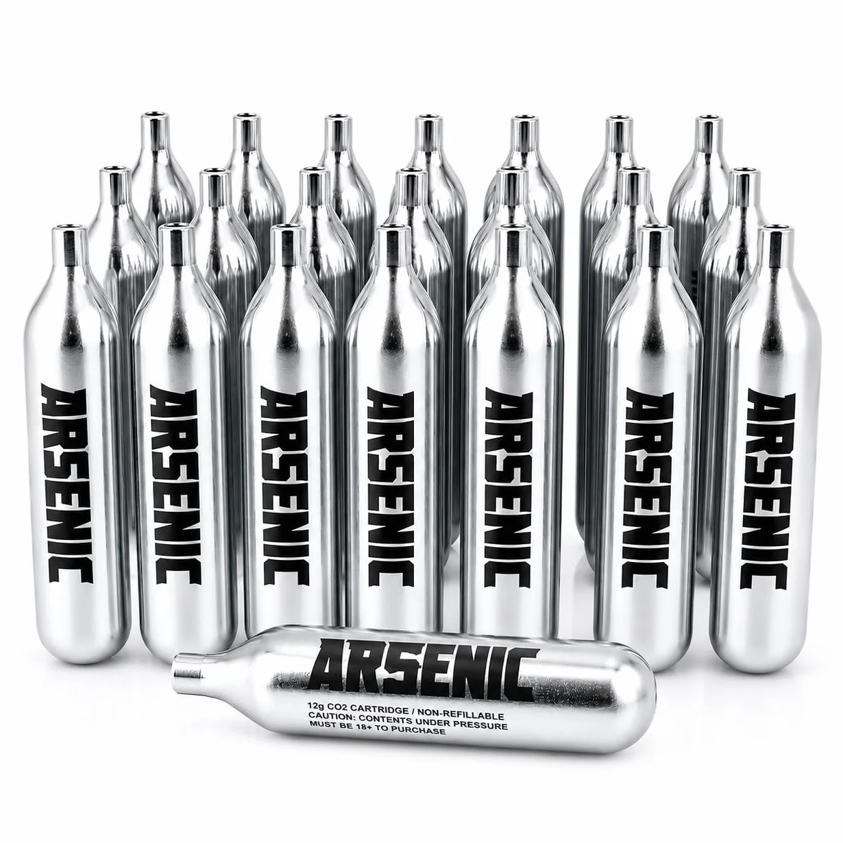 Bombonas CO2 12g Arsenic Plata para Airsoft y Pistolas de Balines, Cartuchos Gas Presurizado