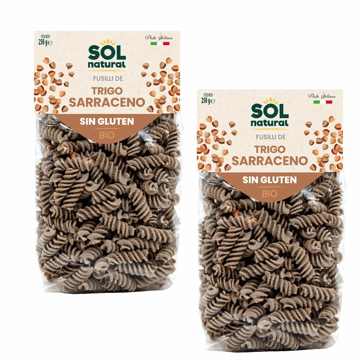 Pack 2x Fusilli de trigo sarraceno sin gluten bio Sol Natural 250 g