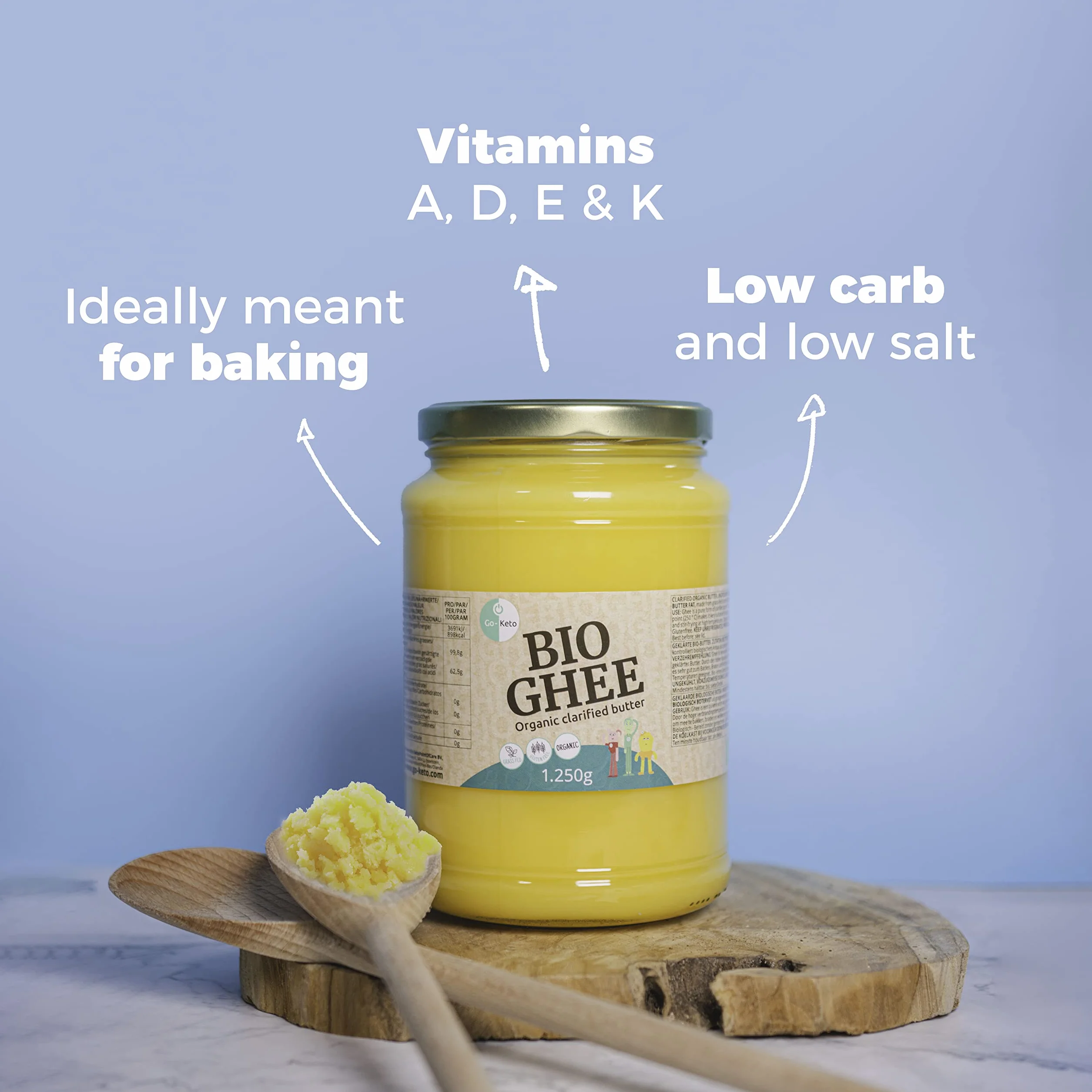 Go-Keto BIO Ghee 1250g Mantequilla clarificada certificada Ayurveda cetogénica Sin lactosa sin gluten Low Carb
