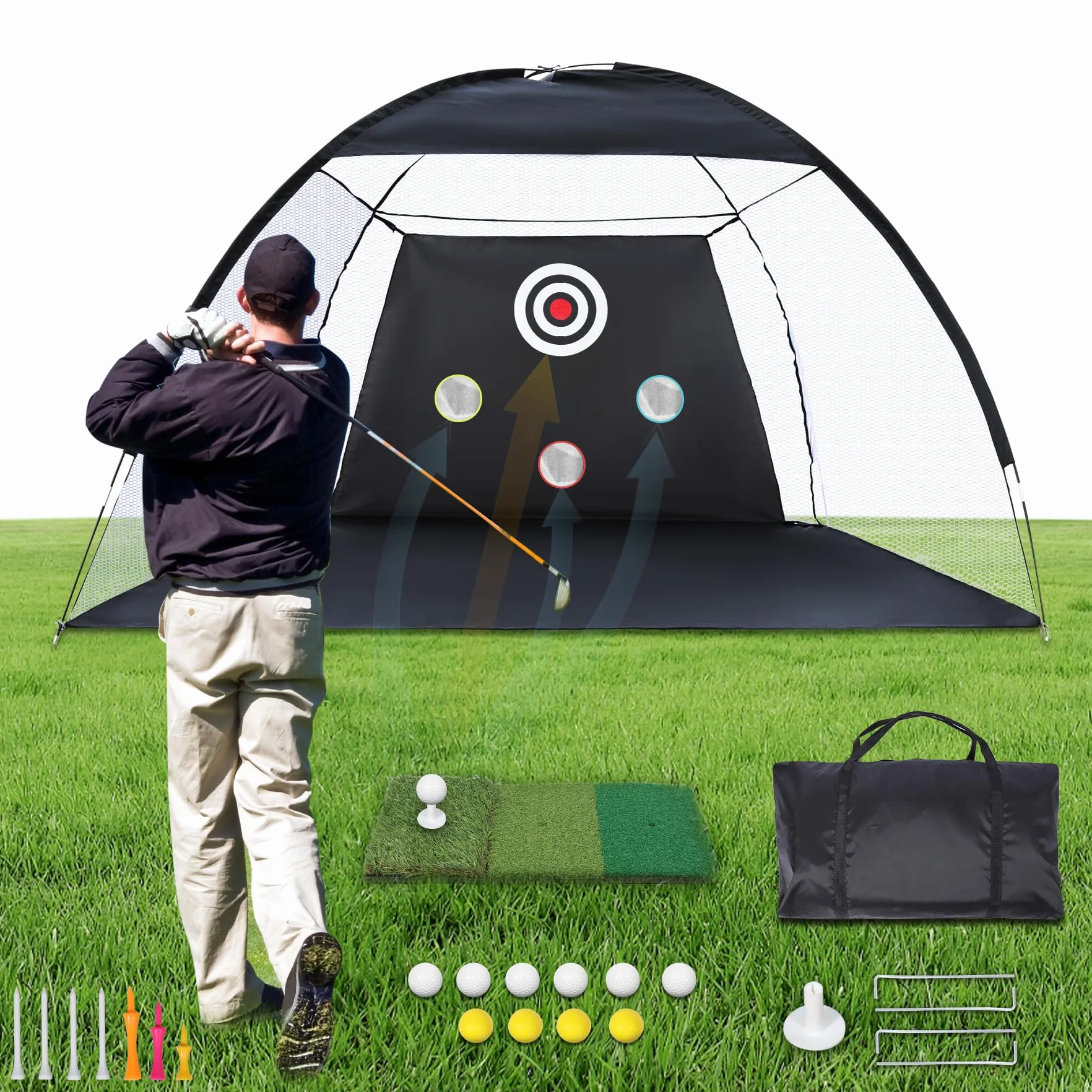 Golf Practice Net with Hitting Mat for Indoor Outdoor Backyard Driving Chipping