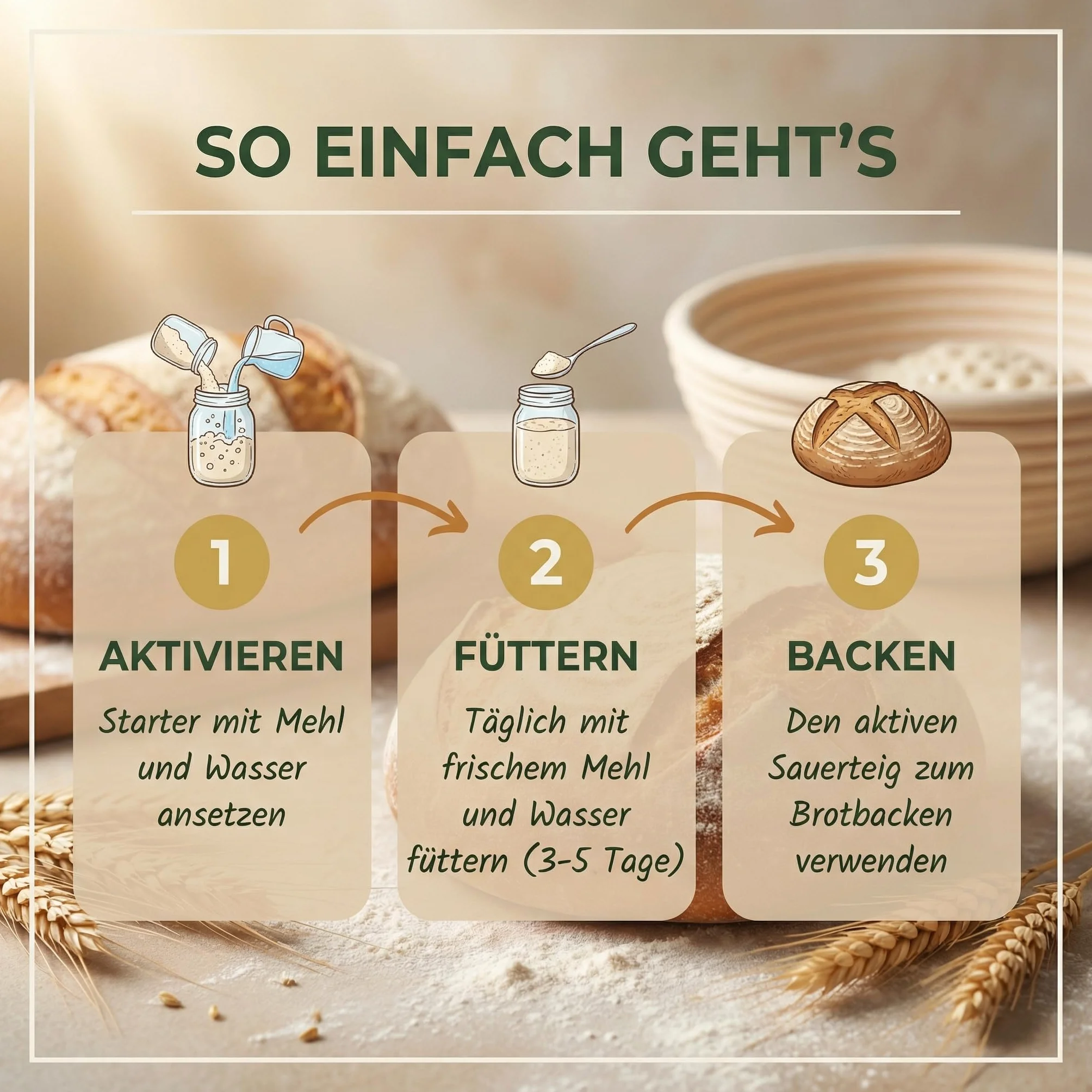 HeldenPilz | Masa agria orgánica fresca | Set para hornear pan + regalo | hacer pan crujiente tú mismo, incluye instrucciones y recetas, ingredientes 100% naturales (centeno para iniciar la levadura