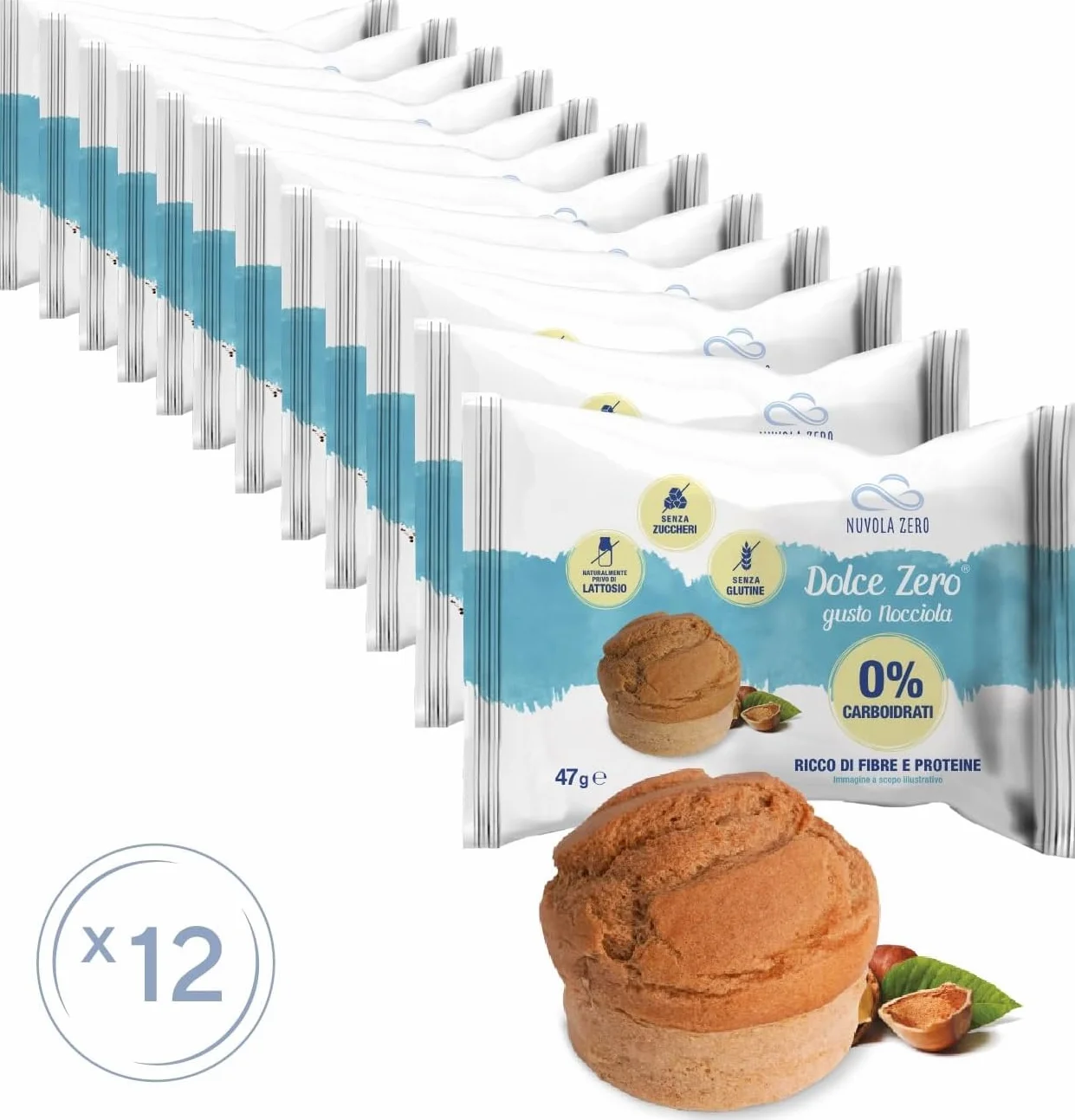 Nuvola Zero - Dolce Zero Avellana, Sin Carbohidratos, Dulces Sin Azúcar, Sin Lactosa, Sin Gluten, Alto En Fibra, Paquete De 12 Uds, Fabricado en Italia