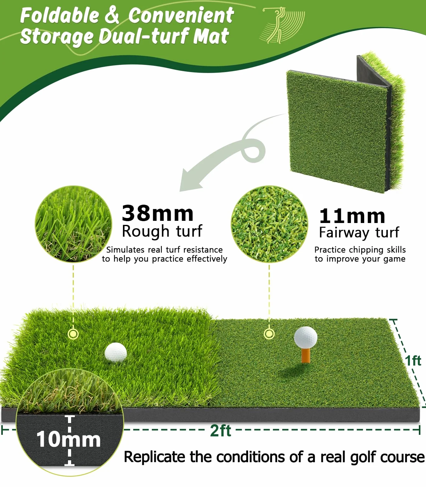 Red de Golf 10x7 pies para Patio Trasero con Alfombrilla de Doble Césped y Golpeo Todo en 1
