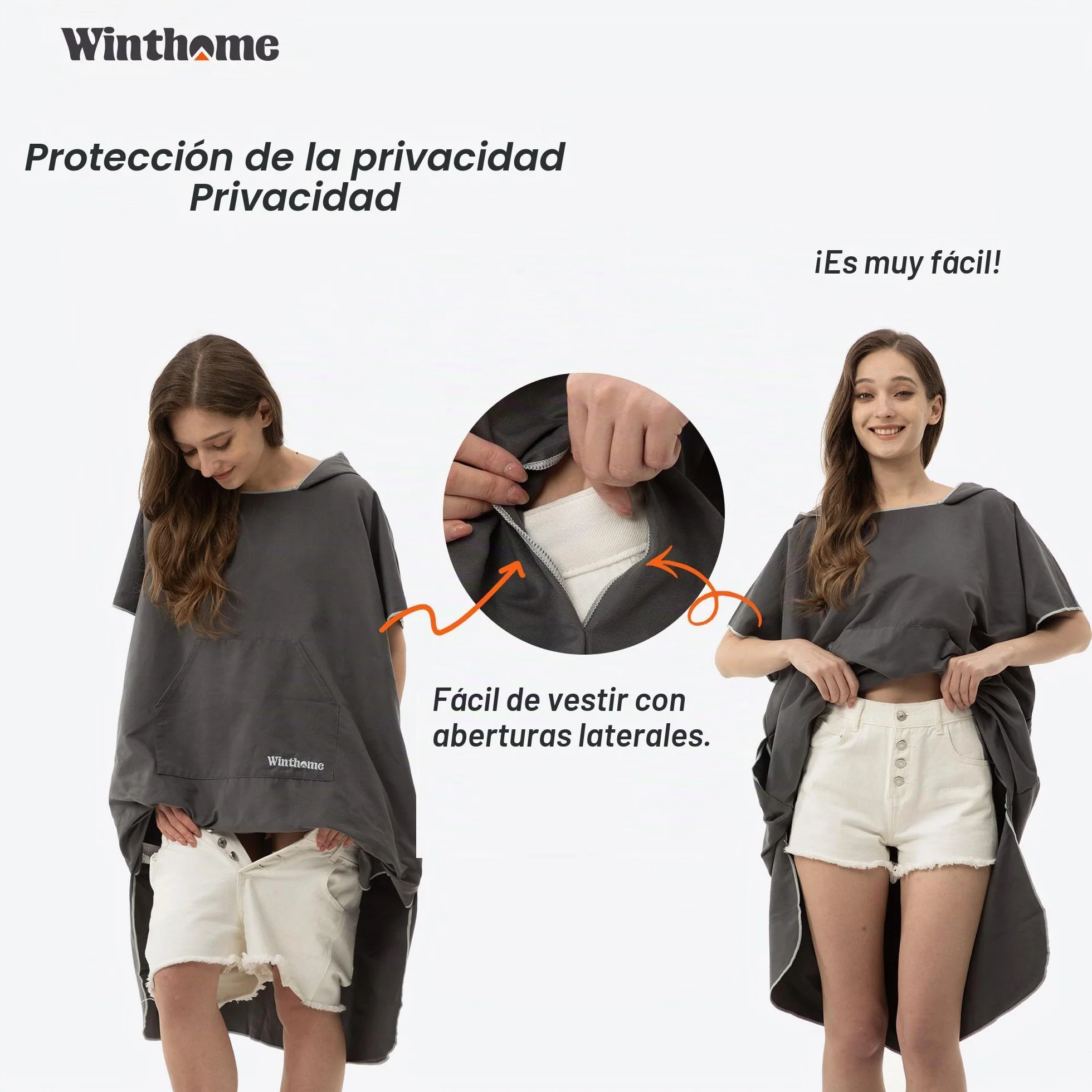 Poncho Surf Secado Rápido Microfibra con Bolsillo y Capucha para Hombre Mujer Playa Natación Viajes Gris M