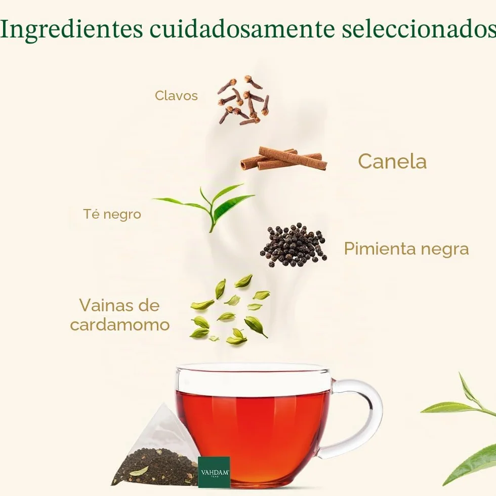 VAHDAM, Original Masala Chai Té (30 Piramidales Bolsitas De Té) Masala Chai | Bolsa De Con Especias Chai | 100% Pura Y Natural | Caliente, Frío O Como Kombucha