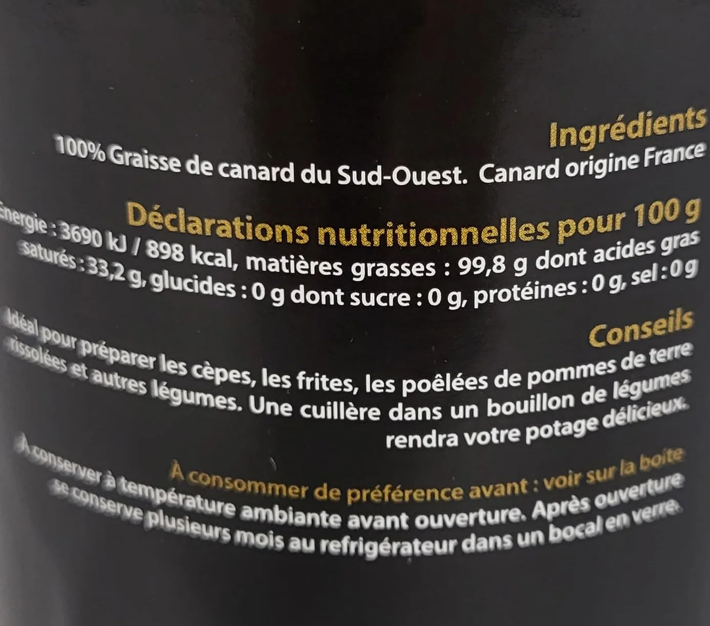 Lote de grasas animales – Manteca de cerdo 600 g – Grasa de pato 680 g – Origen Francia