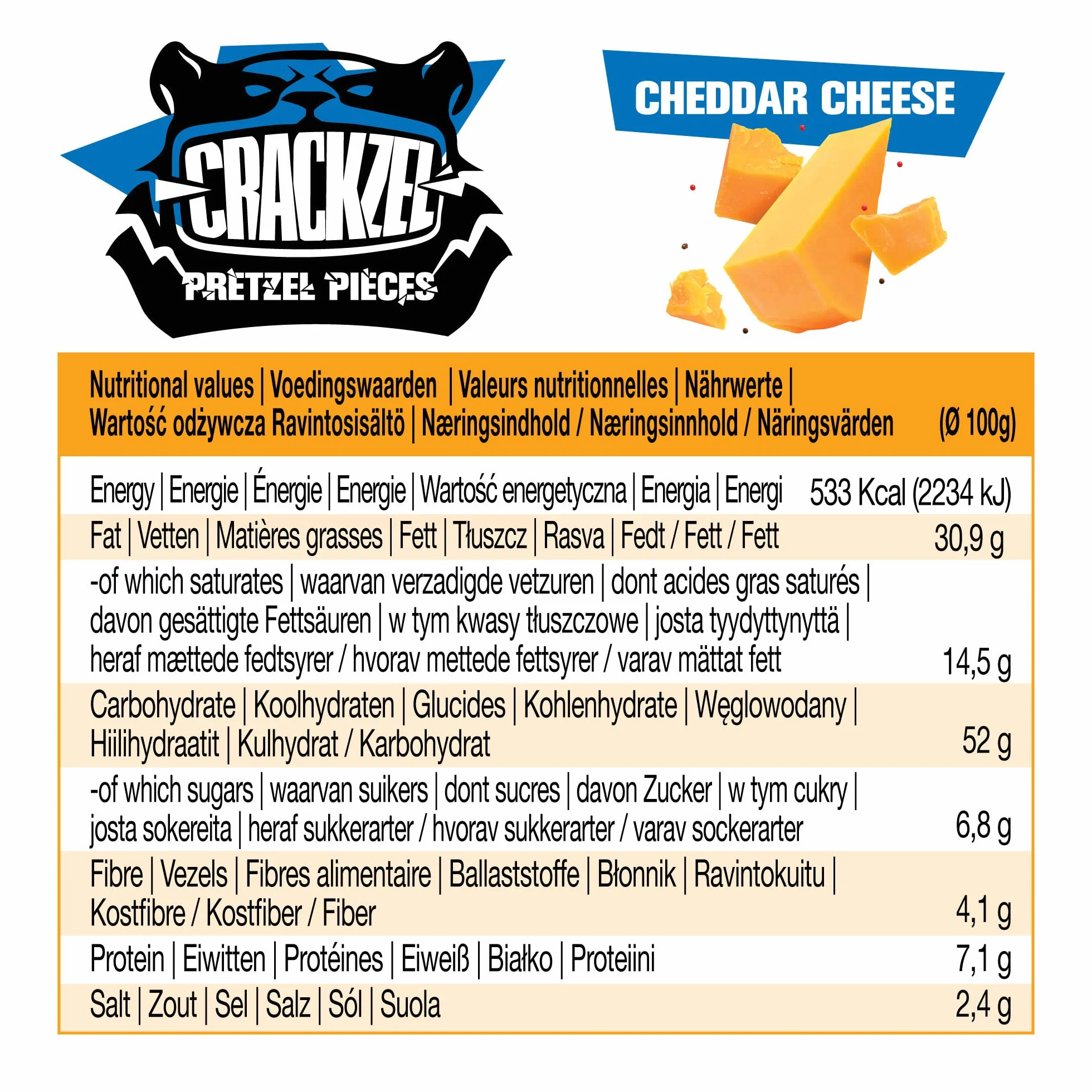 Crackzel Cheddar Cheese Pretzel Pieces 24 x 85 gr