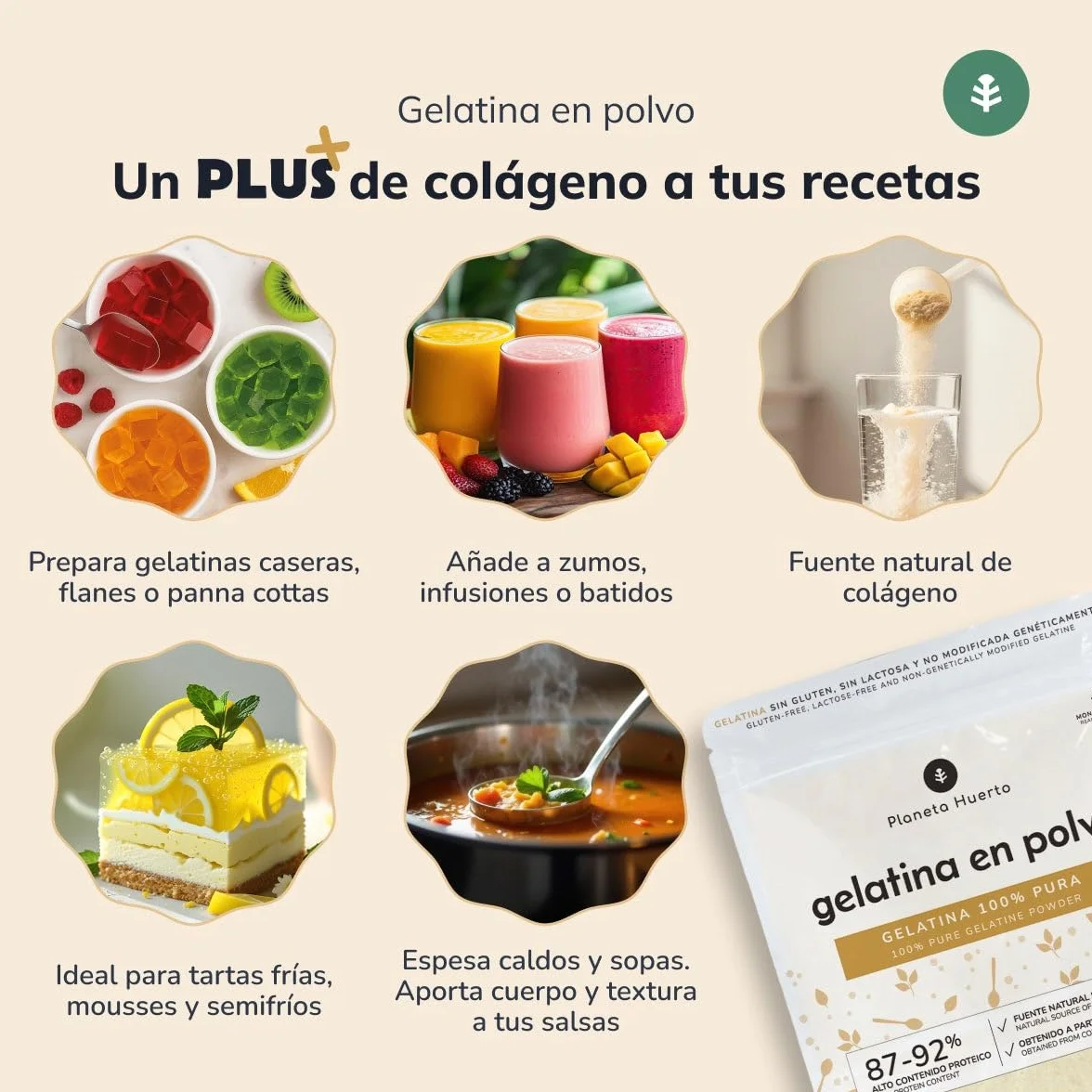PLANETA HUERTO | Pack 3x Gelatina neutra en polvo fuente de colágeno 1 Kg