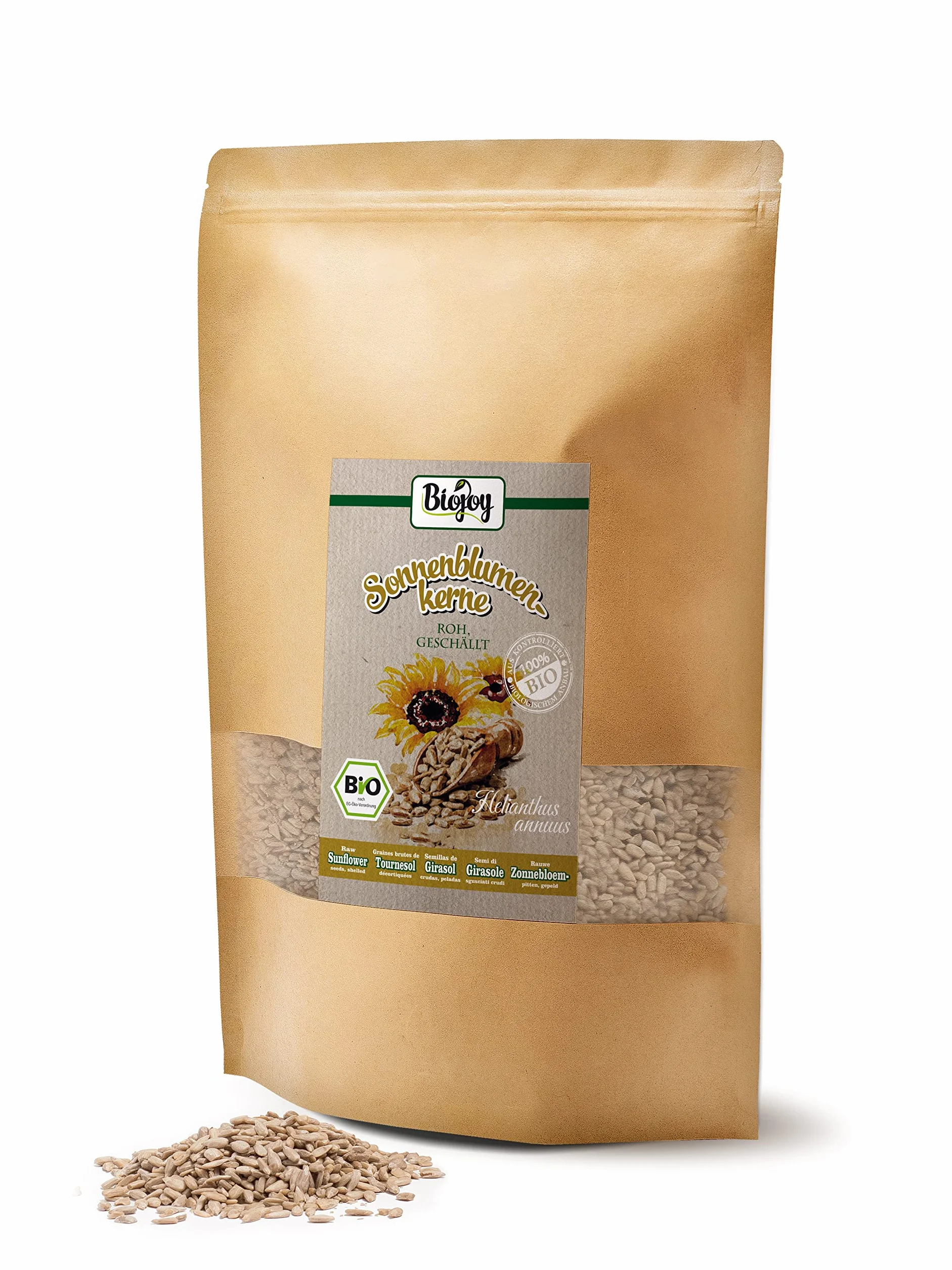 Biojoy Semillas de Girasol Orgánicas (1,5 kg), peladas, crudas y sin sal