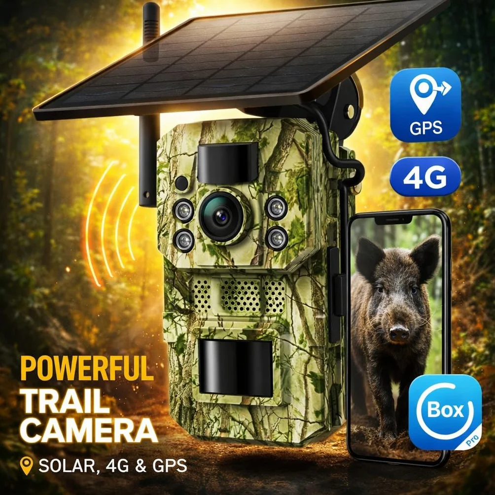 Cámara Fototrampeo 4G con GPS, Solar, Batería, SD 32GB, Visión Nocturna HD, IP66, Compatible con App UBox Pro y UCon (Verde)