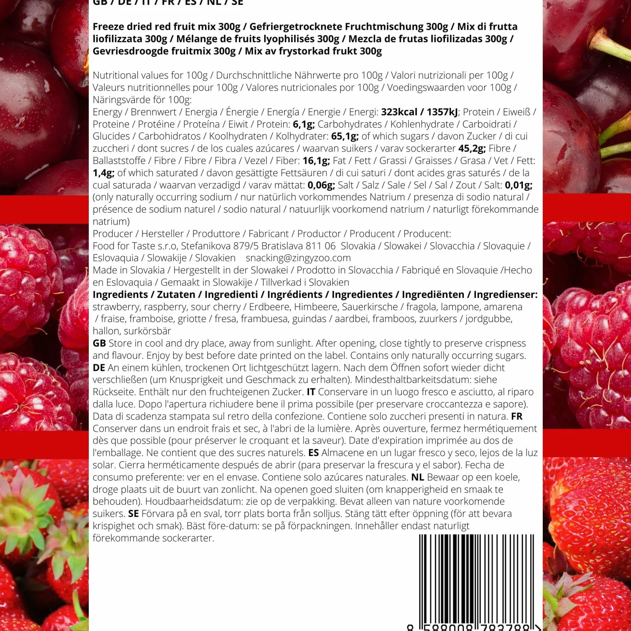 Frutas Liofilizadas | XL 300g Mezcla Fresa Seca, Frambuesa, Cereza Agria | Fruta Seca Pura | Comida Liofilizada | Freeze Dried Fruit Strawberry Raspberry Cherry Mix | Fruta Roja de Verano ZingyZoo