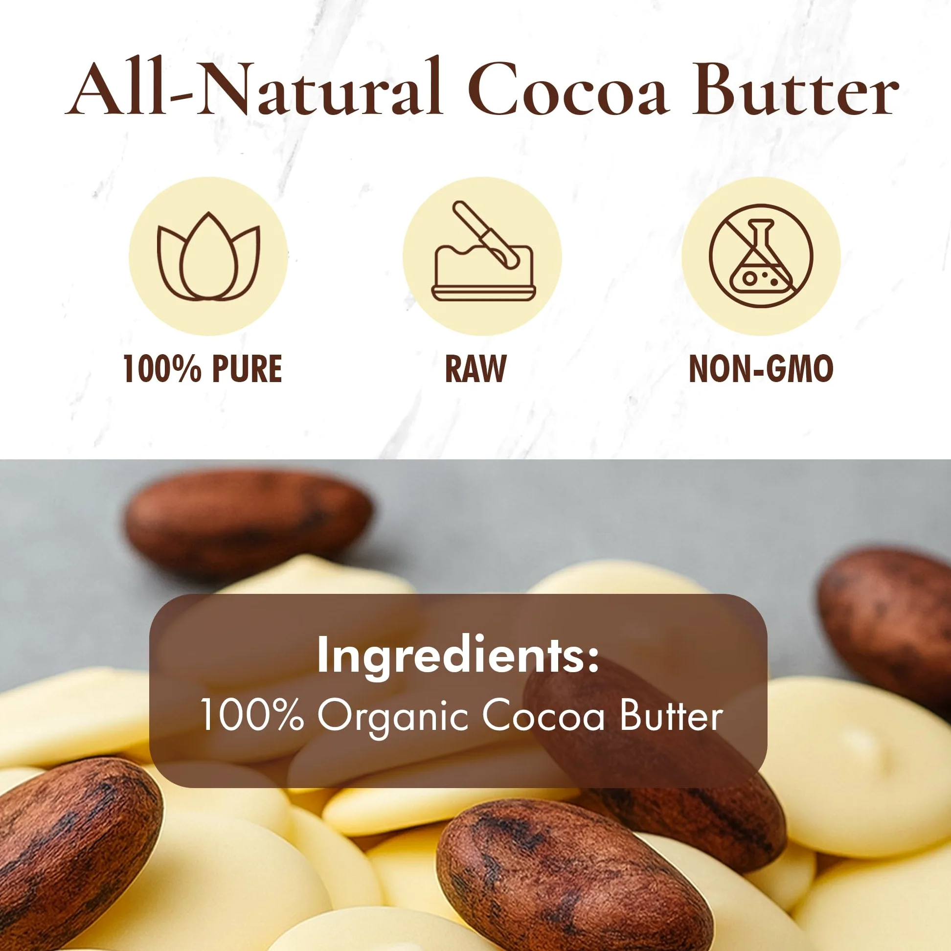 Natural Zing - Manteca de cacao orgánica cruda, 16 onzas.