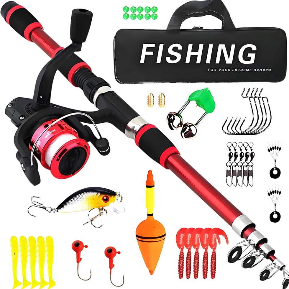 Set de Pesca para Niños 1,8 M Caña Telescópica Fibra de Carbono con Carrete