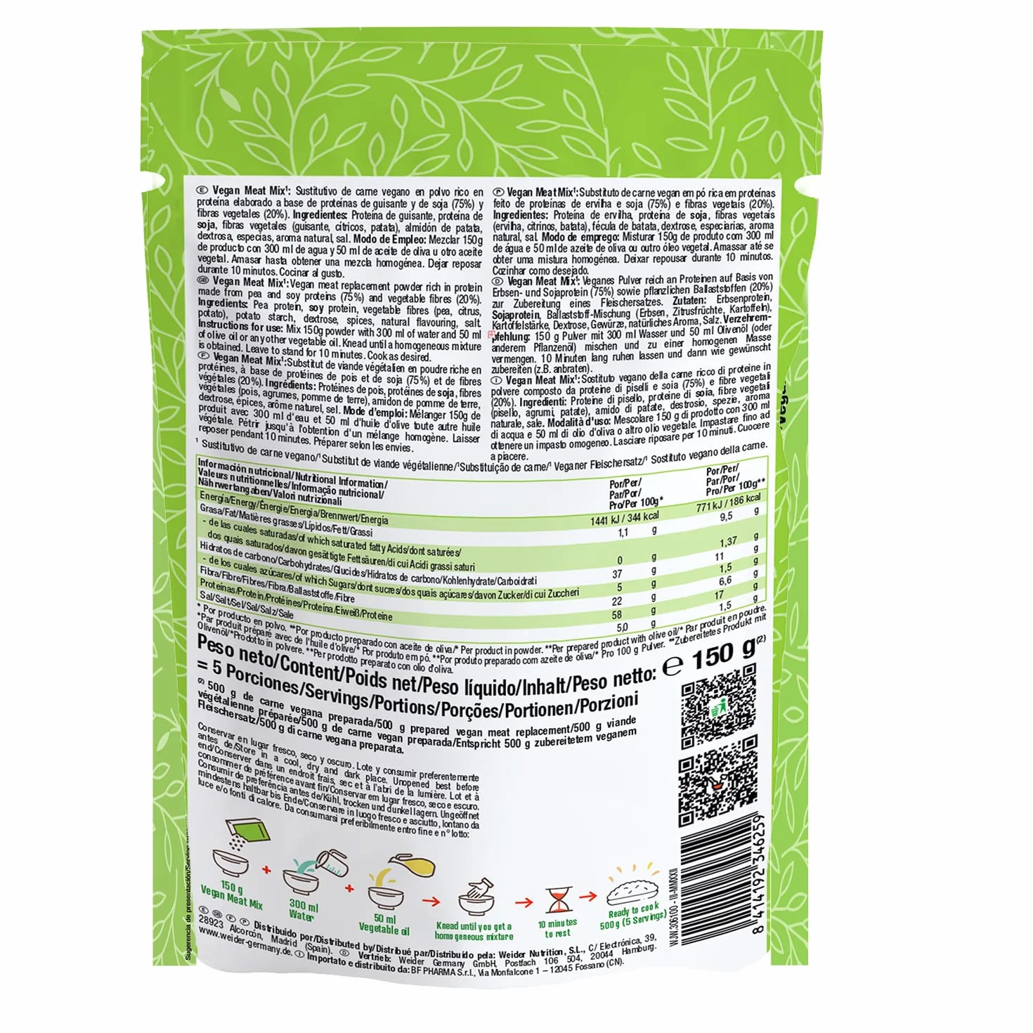 Weider Pack Vegan Meat Mix - 3 Unidades. Sustitutivo de carne rico en Proteina Vegetal 75% + Fibra Vegetal 20%. Sin Gluten. Sin Conservantes. Fácil Preparación. Recetas Infinitas. 3x150g