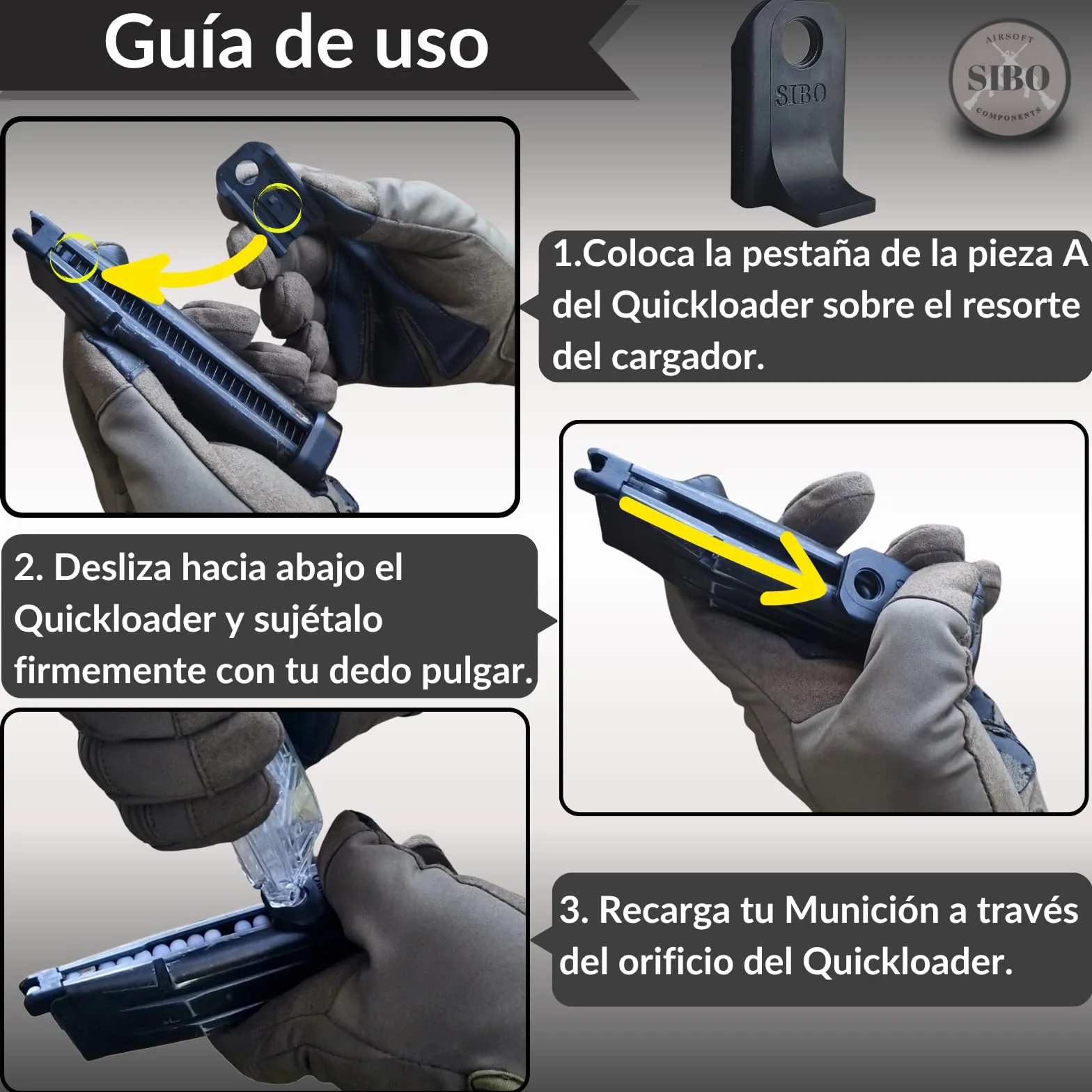 Sibo Airsoft Speedloader 6mm BB Loader para Pistolas Recarga Rápida