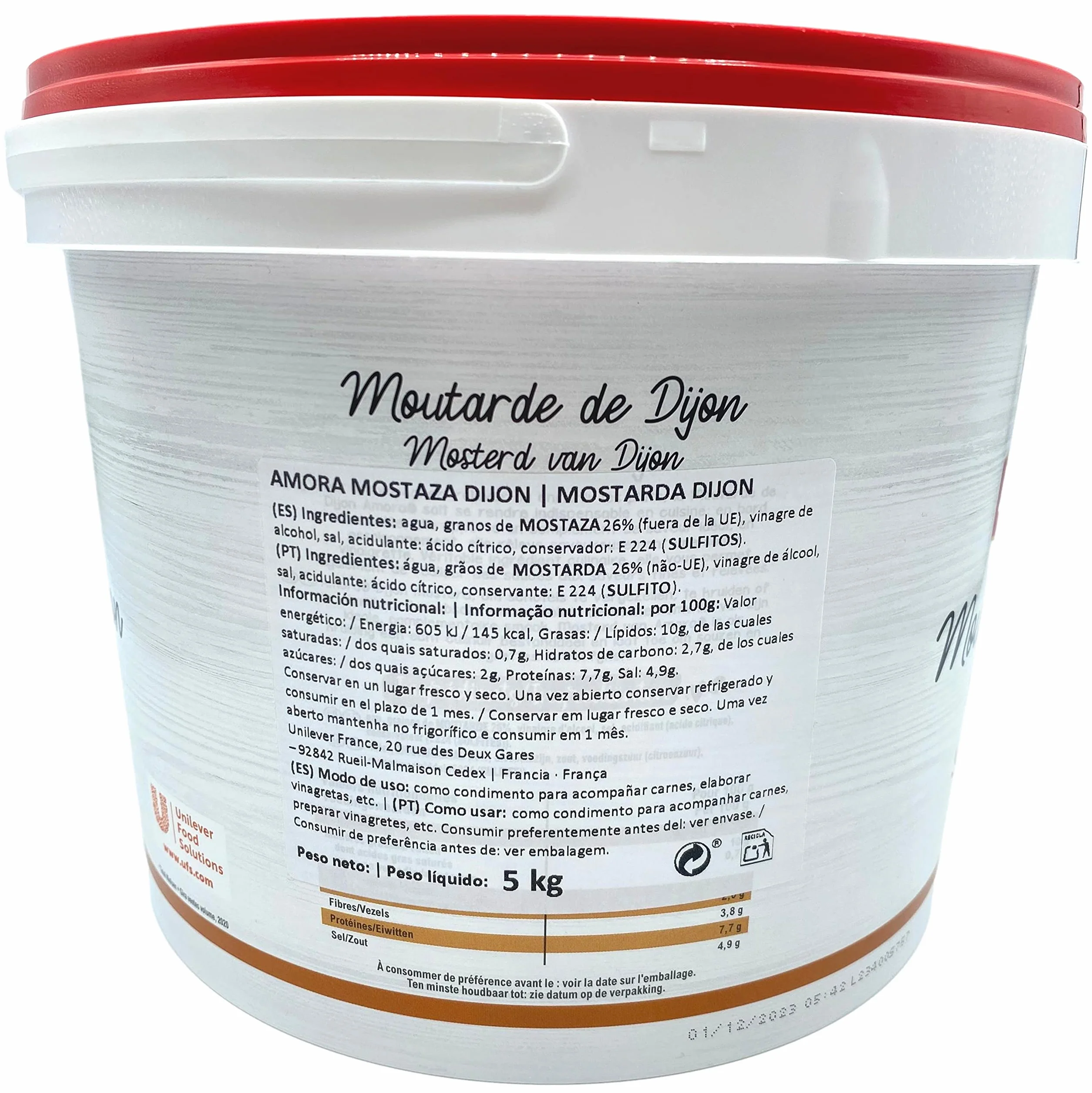 Amora - Mostaza Dijon, Salsa Mostaza, Ideal para Condimentar, A base de Granos, 5Kg