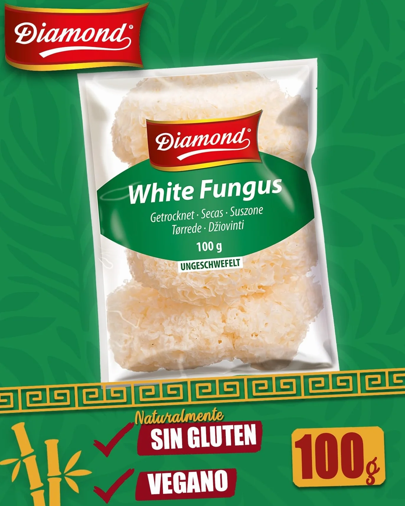 DIAMOND Setas White Fungus (Hongo blanco), setas secas asiáticas para sopas y platos wok - 5 x 100 g