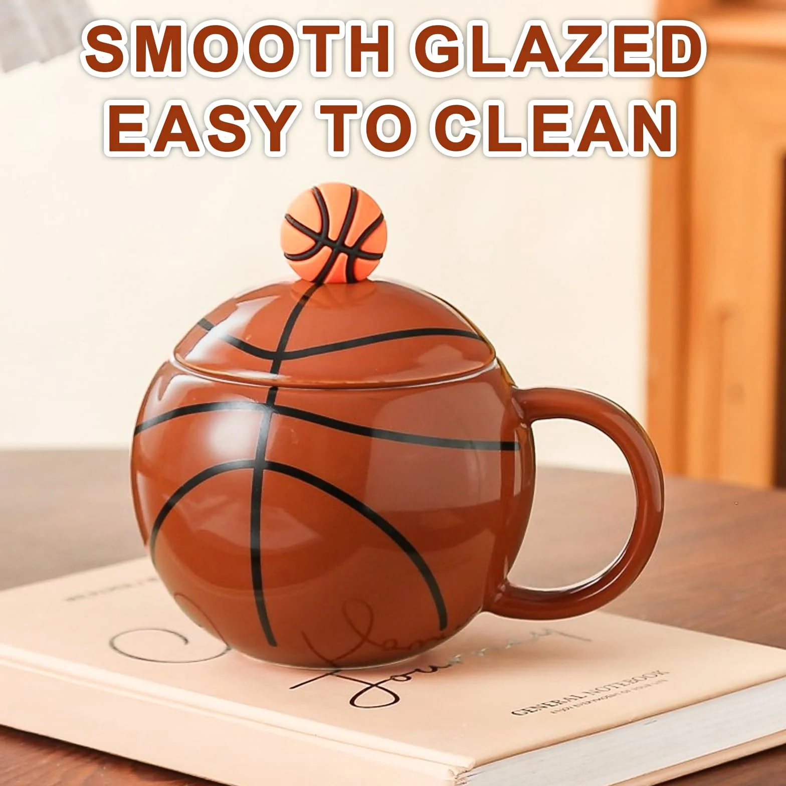 Taza de Café Baloncesto 420ml con Tapa, Divertida Taza Esférica, Mug Desayuno Creativa, Regalos Originales