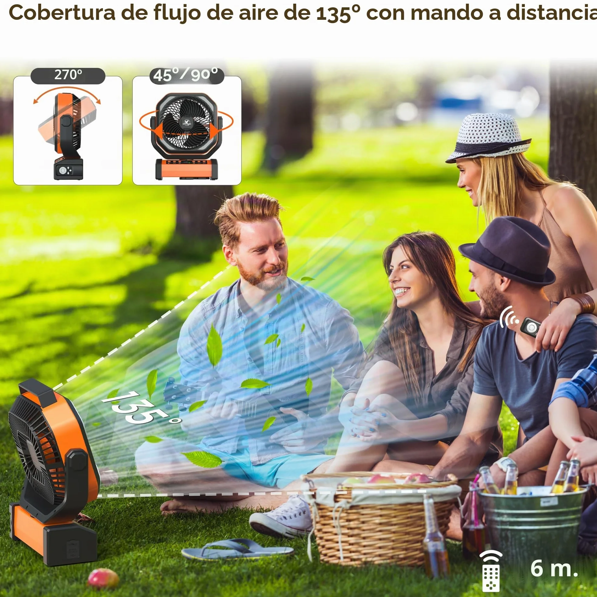 Kitwlemen Ventilador de Camping 20000mAh 112h 9 Velocidades Temporizador Oscilación Automática 270° Gancho