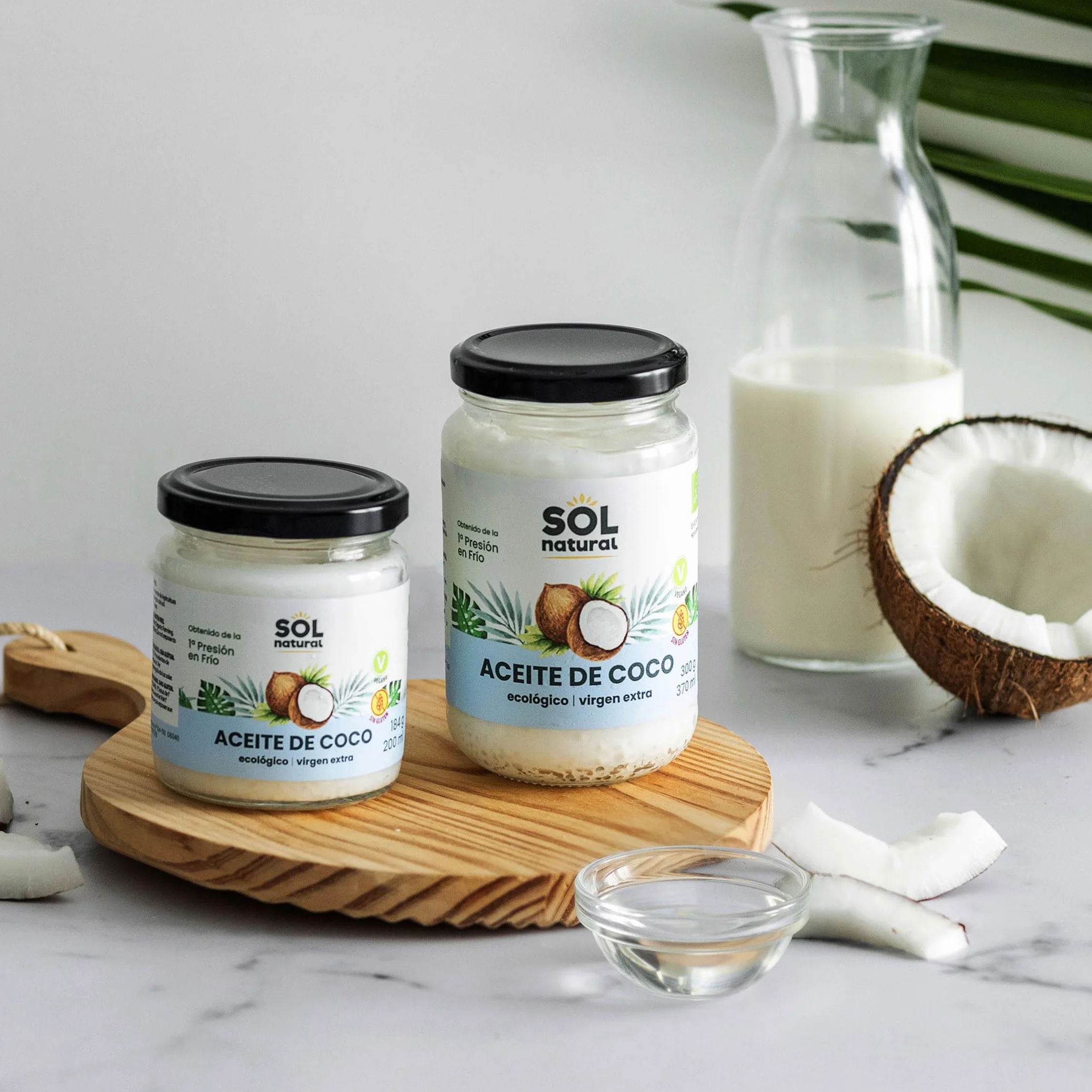 Sol Natural - Aceite de coco virgen extra ecológico - Uso alimentario y cosmético (piel y cabello) - Alto contenido en ácido láurico - 580 ml