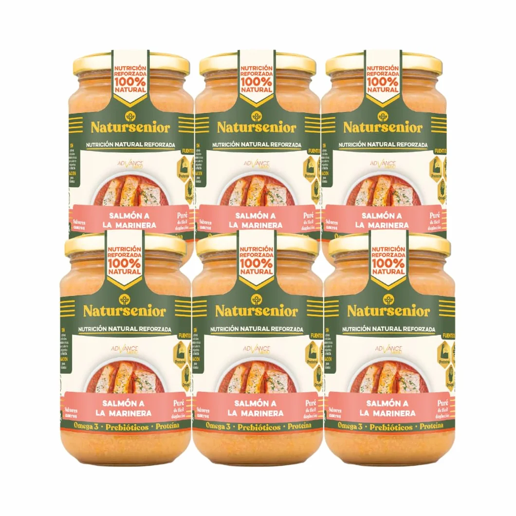 Natursenior - Comida Triturada para Personas Mayores - Pack Puré de Salmón a la Marinera - 100% Natural, Omega 3, Fibra, Proteína - 6 uds x 340g