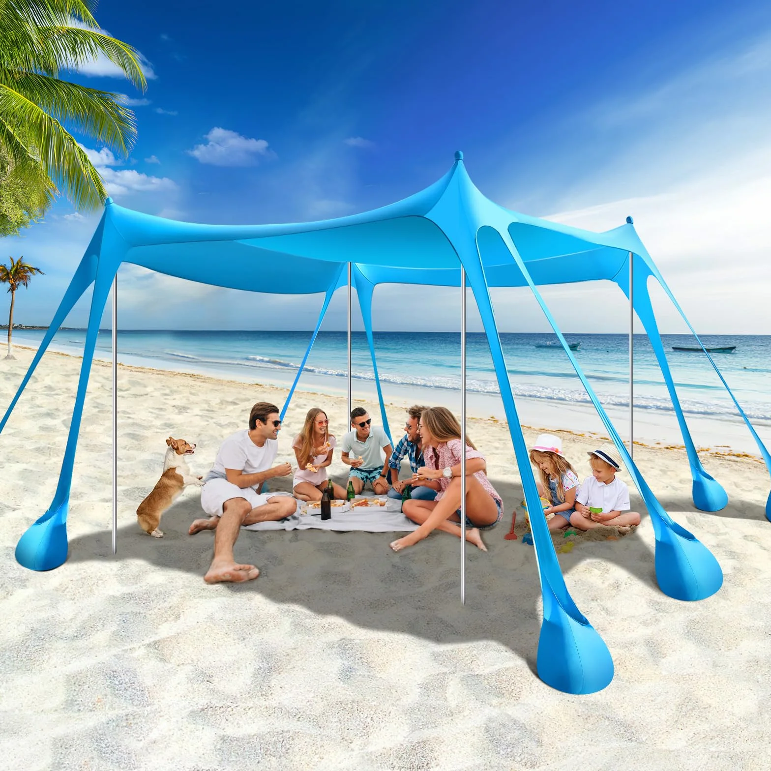 Rhino Valley Toldo de Playa Plegable Portátil Protección UV UPF50+ Resistente Viento con Sacos de Arena