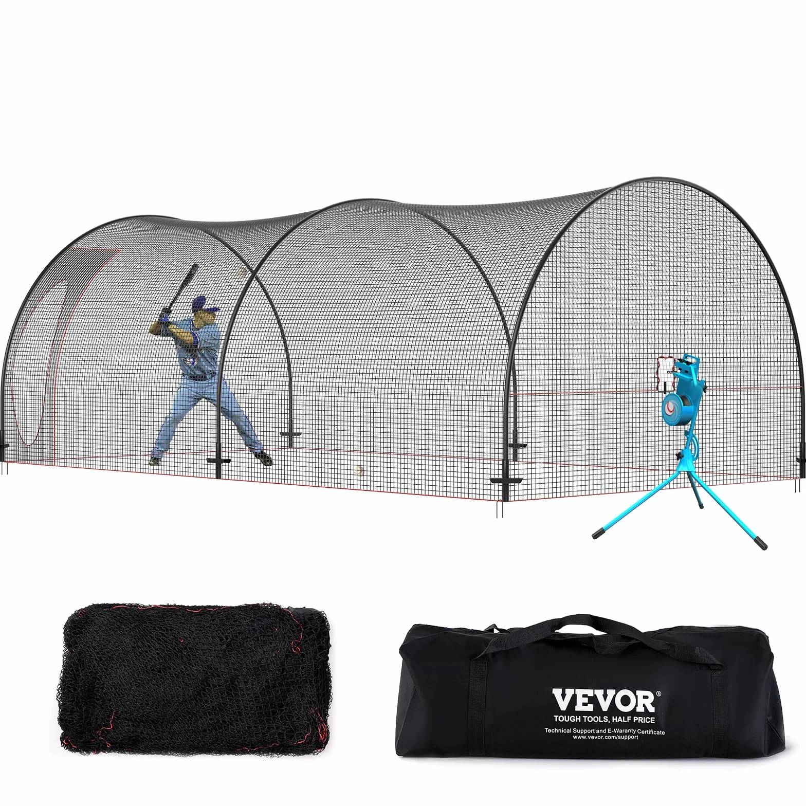VEVOR Jaula de bateo de béisbol con red y marco portátil, resistente para entrenamiento