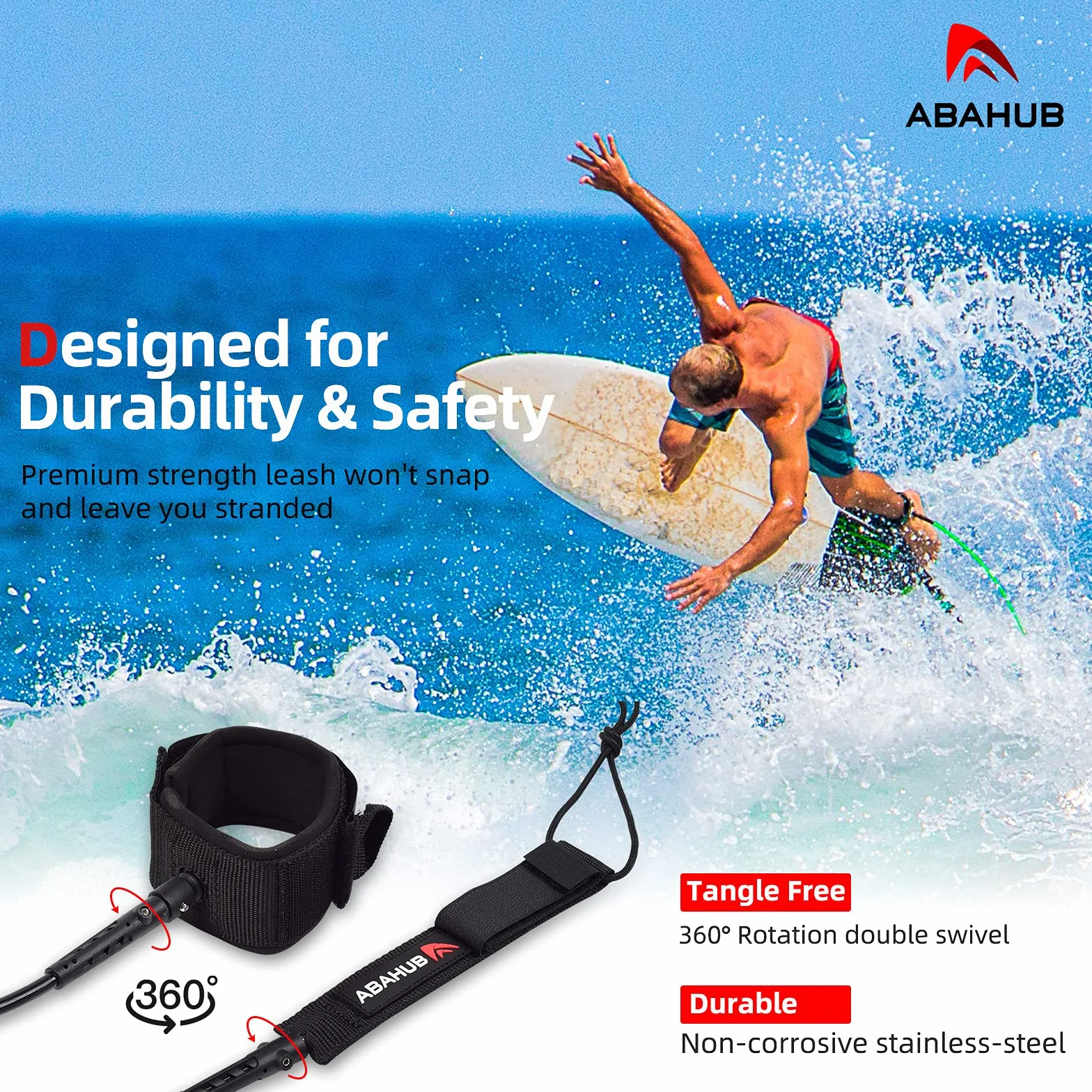 Abahub Correa de tabla de surf 6-10 pies 6/7 mm para shortboard longboard