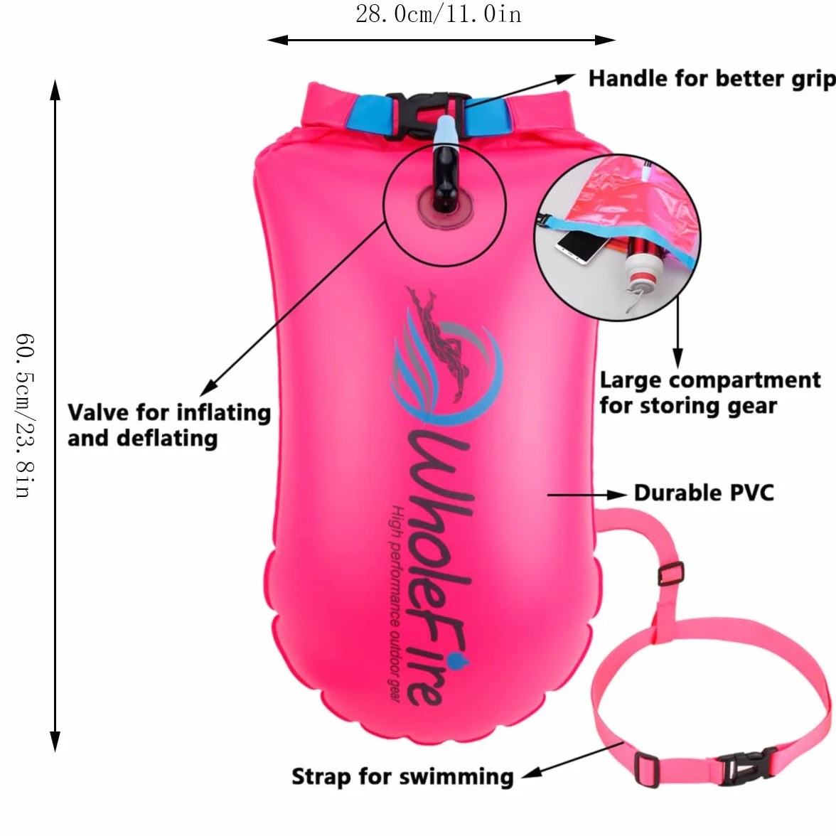 Boya de natación 20 L Impermeable Inflable Bolsa Seca Flotador Seguridad Deportes acuáticos