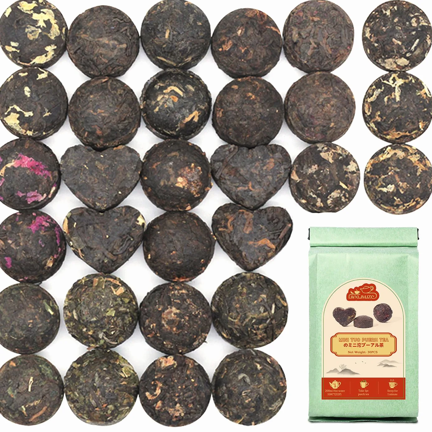 LWXLJMJZC-Tè Puerh dello Yunnan Mini Tuo Cha 30 Piezas (10 Gustos * 3 Piezas) Té Chino Pu-Erh (Maduro y Crudo) Té Pu'erh