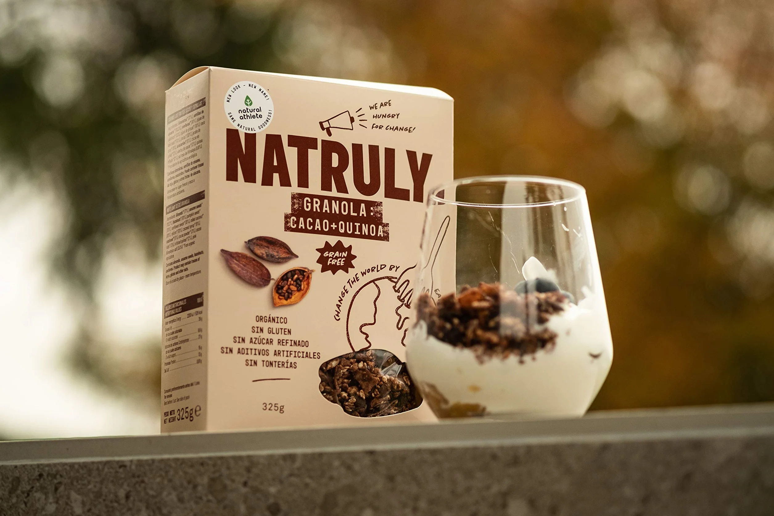 NATRULY Granola BIO Sin Azúcar Refinado, Sin Gluten, Solo Frutos Secos y Semillas, Sin Cereales, Sabor Cacao - Pack 6x325g
