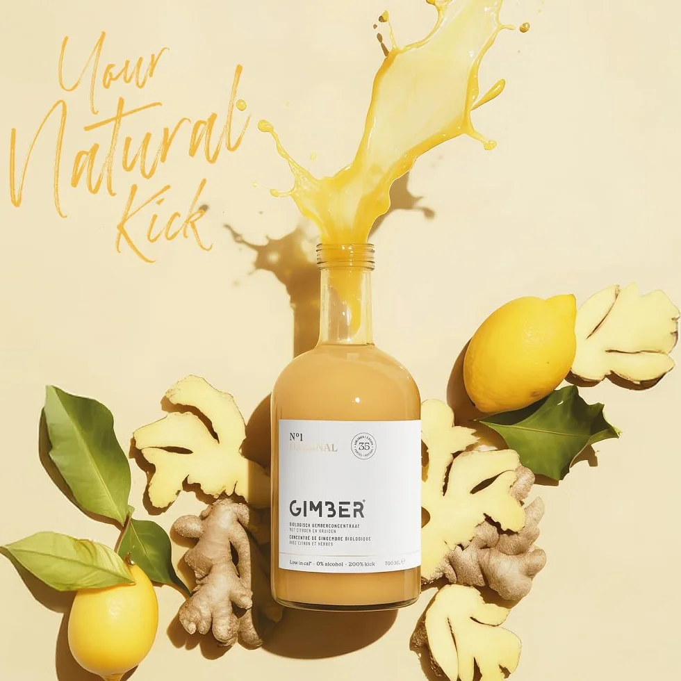 GIMBER Ginger Concentrate 2 x 700 ml 1.4 L Organic Non-Alcoholic Drink with Ginger Lemon and Herbs