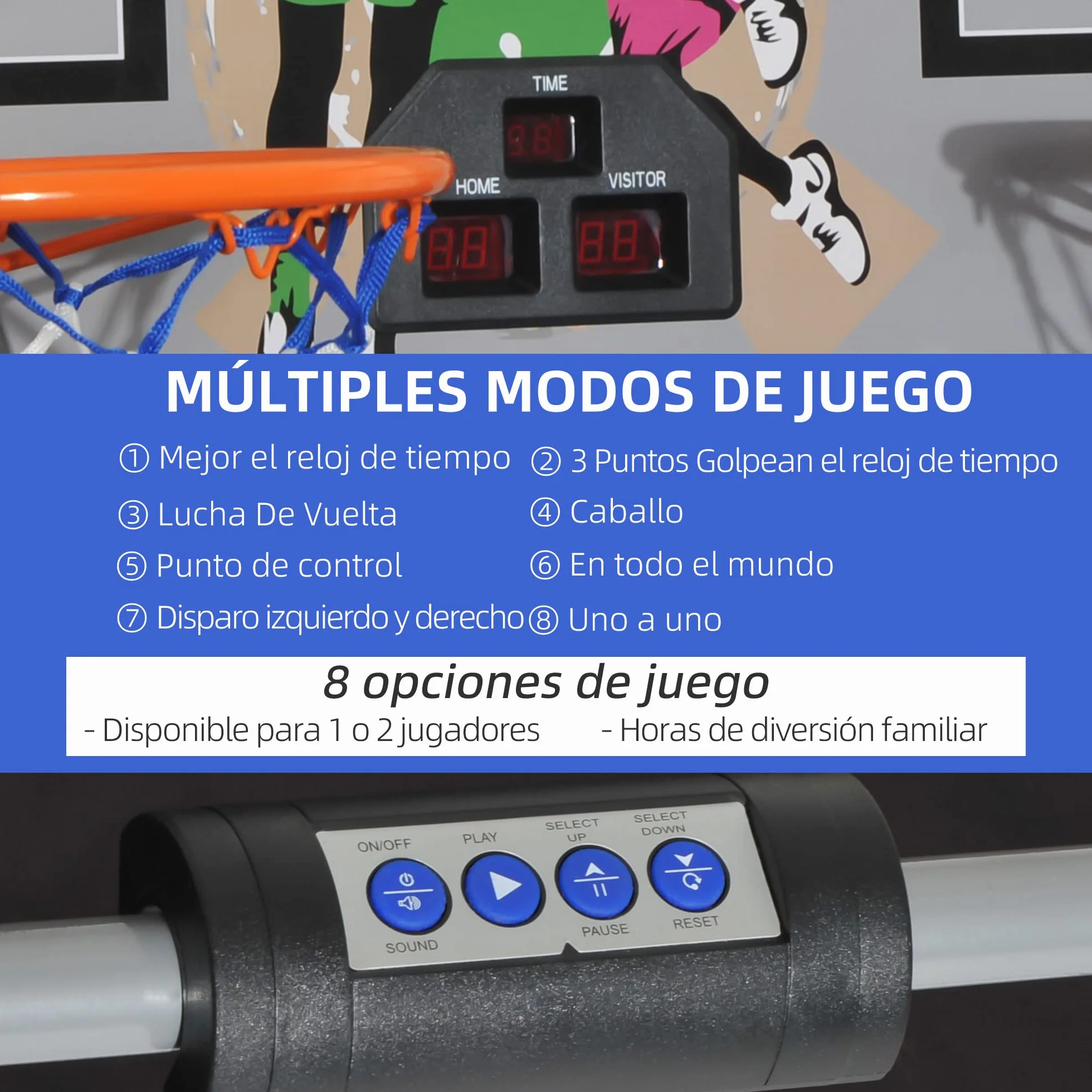 HOMCOM Juego de Canastas Plegable, Máquina de Baloncesto con Contador y Marcador Electrónico, Acero, 205x110x205 cm