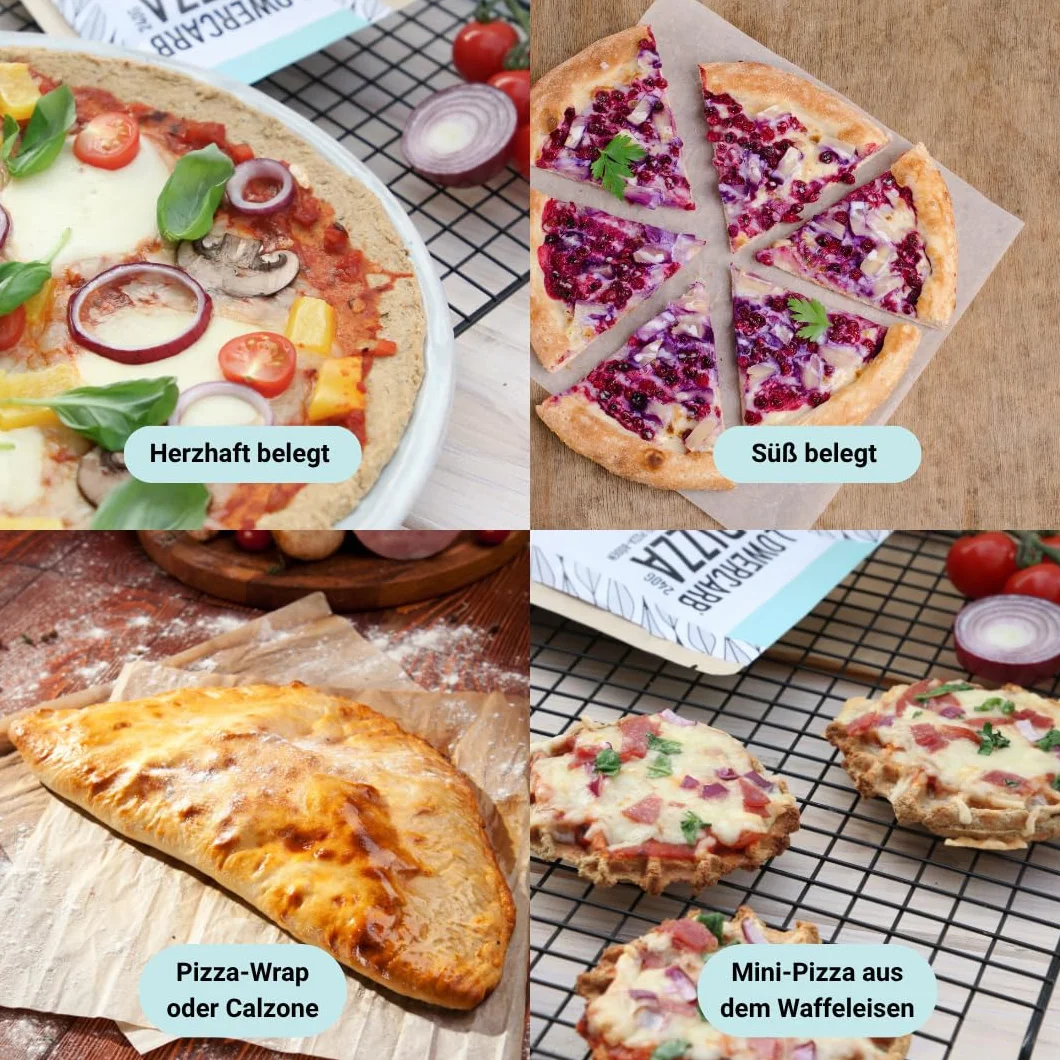 Mezcla de pizza baja en carbohidratos para 2 bases de pizza o 1 molde | 90% menos de carbohidratos | Sin gluten, 29 g de proteína vegana, con harina de almendras, cáscaras de psyllium y linaza, cetog