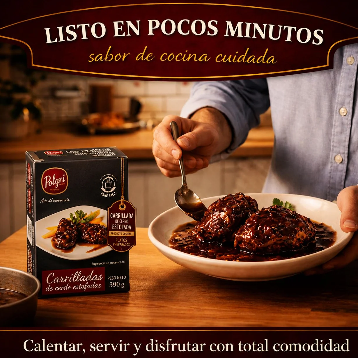 POLGRI Carrilladas de Cerdo Estofadas Conserva Gourmet Lata 390 g x 3 Carne Melosa Lista para Calentar