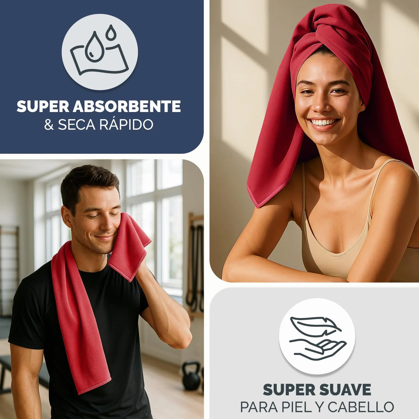Blumtal Toallas de Microfibra 80x40 cm Secado Rápido Gimnasio Rojo