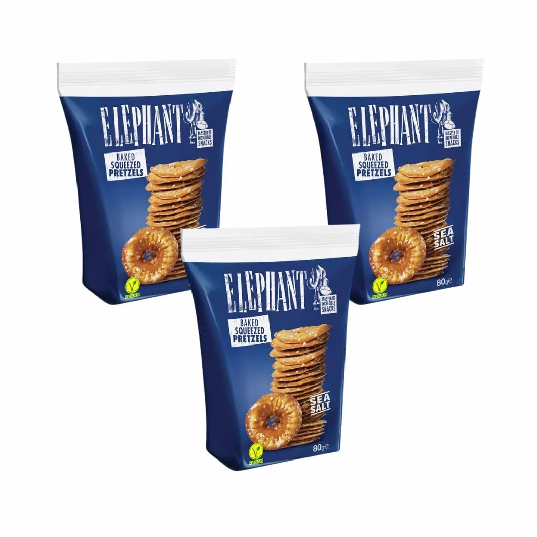 Elephant Squeezed Pretzels Sea Salt 3 paquetes de 80 g Needforsweet