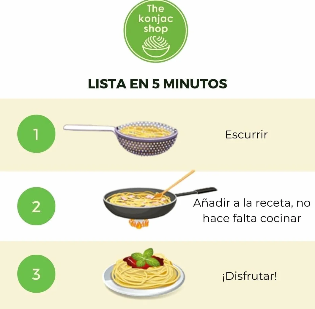 The Konjac Shop - Espaguetis Konjac de Albahaca 270g Sin Gluten Bajo en Calorías y Carbohidratos Ideal para Dietas Keto y Veganas (Pack de 5)